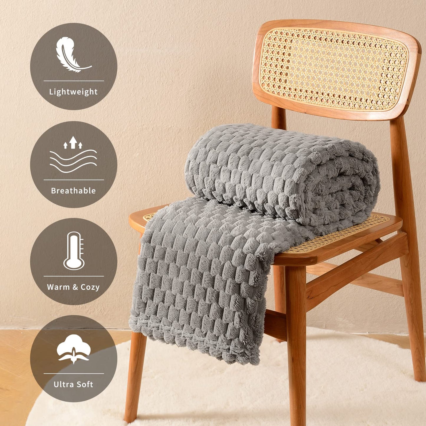 FY FIBER HOUSE Fleece Throw Blanket for Couch 300GMS Super Soft Plush Fuzzy Blankets and Throws for Sofa Bed Office, 40x50 Inches, Light Grey