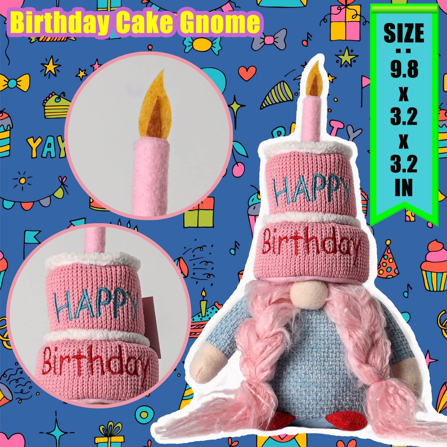 unanscre Birthday Gnomes Plush Elf Decoration - 4PCS Happy Birthday Handmade Swedish Tomte Dolls, Cute Scandinavian Gnomes for Home Farmhouse Table Ornament, Party Favor Gifts, Tiered Tray Decor