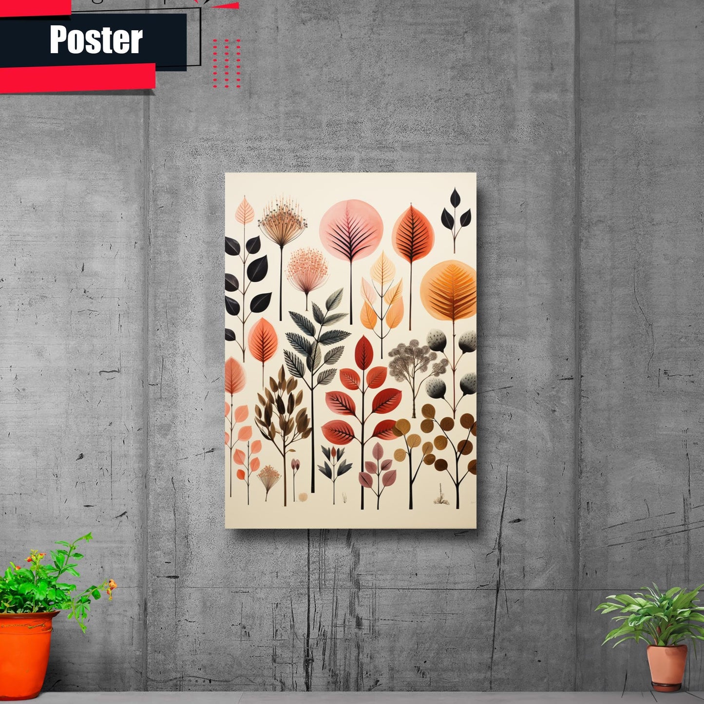 Scandinavian Folk Art, Black and Beige Abstract Botanical Wall Art for Scandinavian Home Decor, Poster Prints, Wall Decor