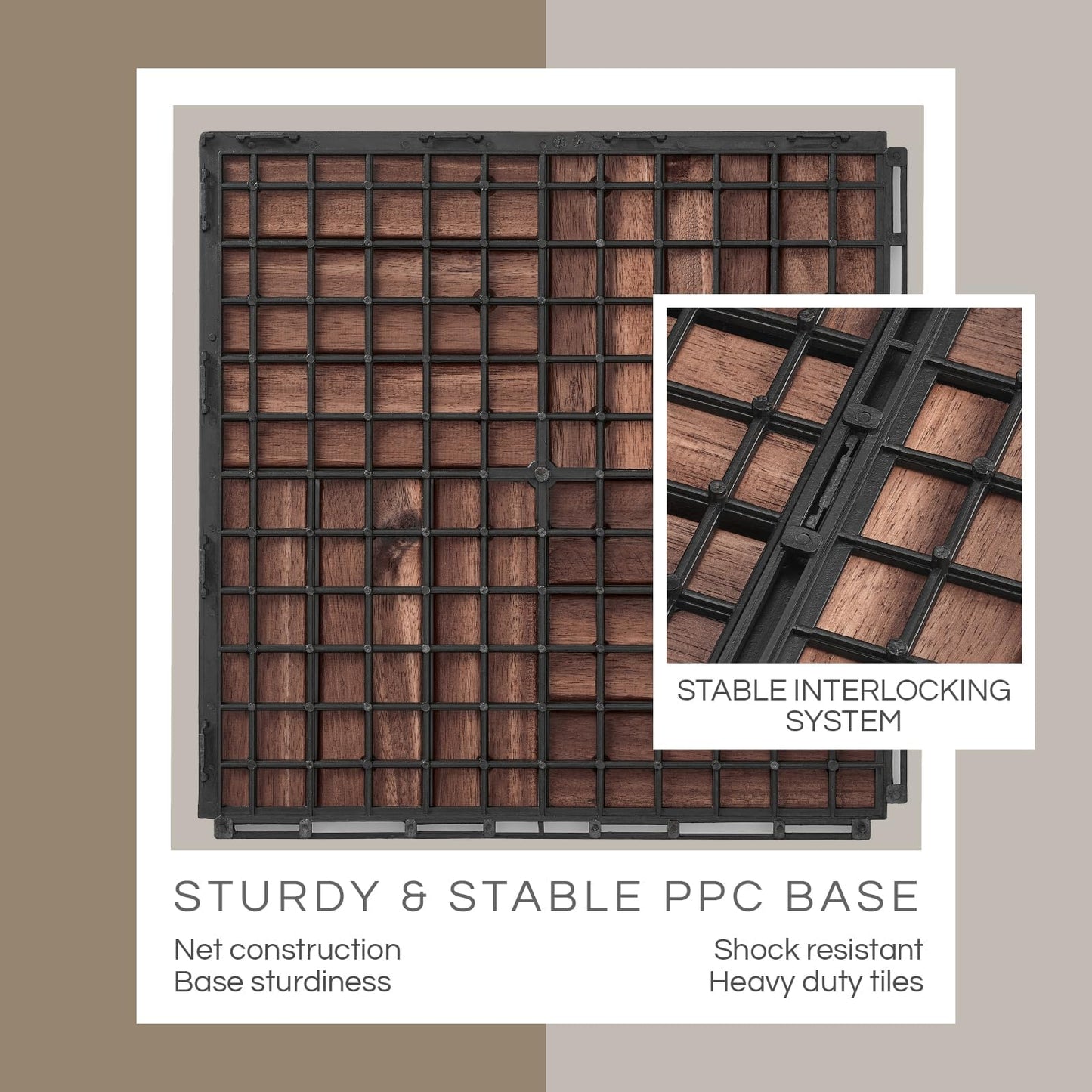 THYOI Premium Deck Tiles, Patio Flooring - Outdoor Waterproof Acacia Wood Tiles for All Weather Use - Balcony, Backyard, Indoor & Outdoor (Square Ft) (10, Dark Brown, 12S)