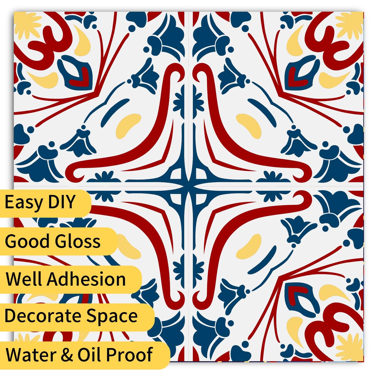 AWLZJZQA 24 PCS (6"x6") Retro Mexican Tile Sticker Peel and Stick Wall Decals Talavera Kitchen Backsplash Boho Cover Up Waterproof Murals (Wallstickers-005, 6 Inch)