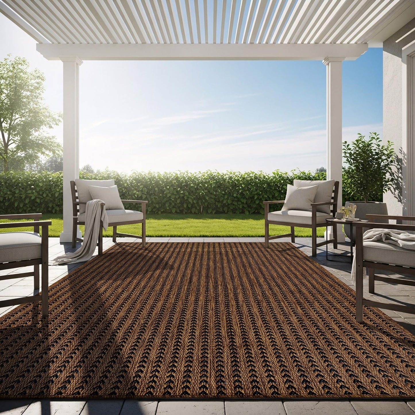 Washable Outdoor Rug 5x7 Modern Area Rugs Outdoor Carpets Striped Pattern Non Shedding Waterproof Easy Clean Patio Deck Porch Living Room Bedroom Garden RV (5 X 7 Gold)