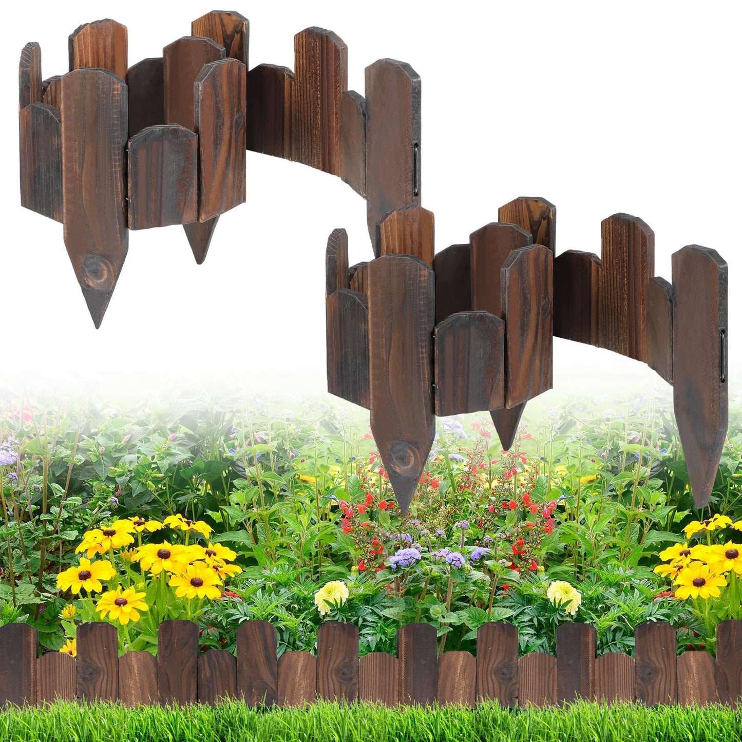 Wooden Garden Edging - 2 Pcs 5.9''x41.3'' Sturdy Pine Landscape Border, Flexible Decorative Fence for Outdoor Yard Lawn Flower Bed Pathway Tree