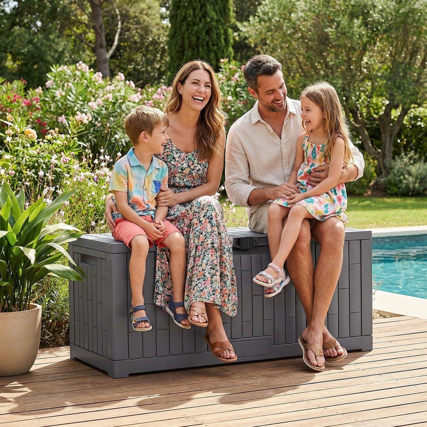 Jocoevol Deck Box 120 Gal, UV Resistant & Waterproof Outdoor Storage Box with Lock, Easy Assemble Storage Bins Container for Pool Patio Garden