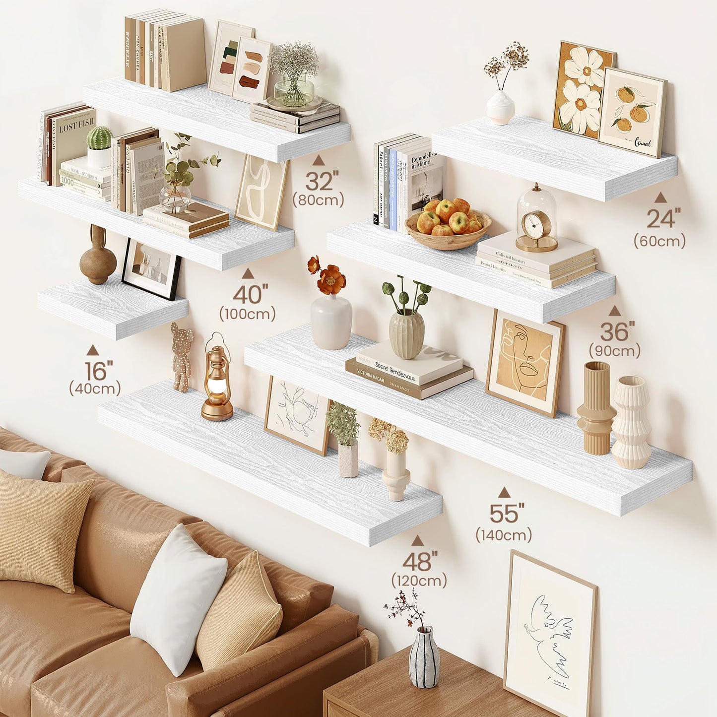 Vivelove White Floating Shelves for wall, 24 Inch Wall Display Shelves with Invisible Brackets, for Bathroom Living Room Kitchen Bedroom Office Farmhouse Home Decor, 24X9.3X1.5 - Set of 2, White