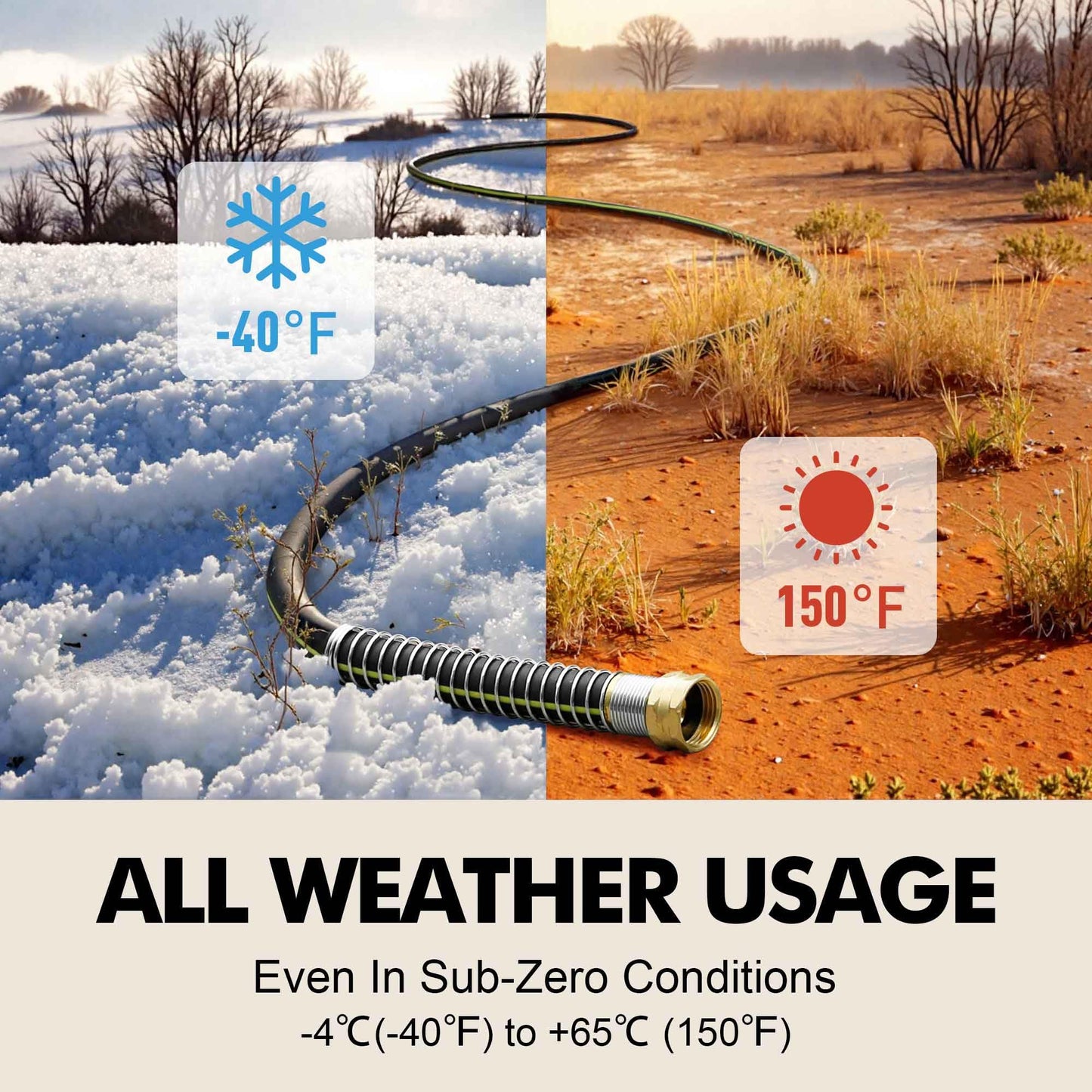 Wurzberge Lightweight Rubber Garden Hose 25 ft, 5/8" Hybrid Rubber Hose with Solid Brass Fitting, Water Hose Pipe for Outdoor, Cleaning & Washing