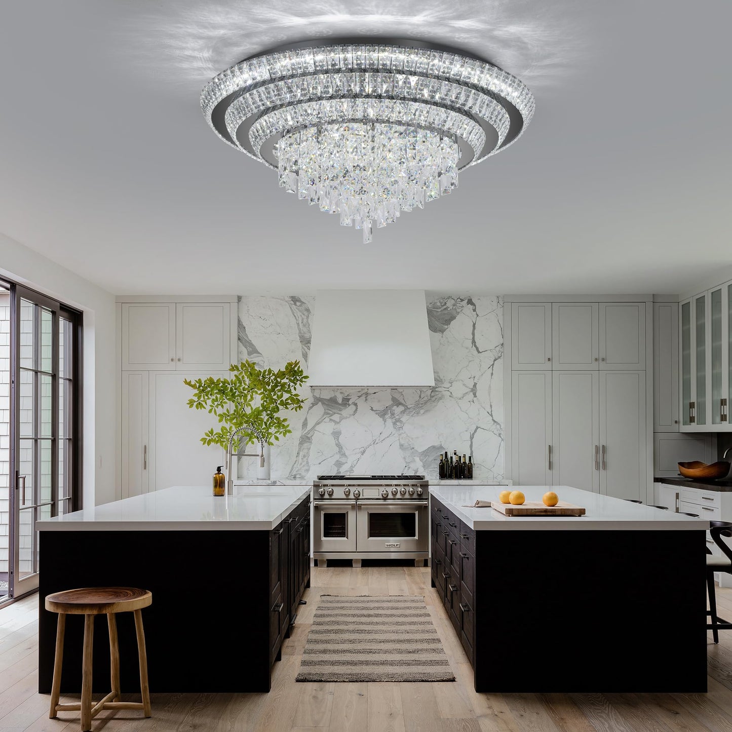 30 inch Crystal Flush Mount Black Chandelier, Modern Raindrop LED Ceiling Light, 3CCT Dimmable & Brightness Adjustable,Remote/APP ,Elegant Chandeliers for Bedroom Hallway Dinning Room Living Room