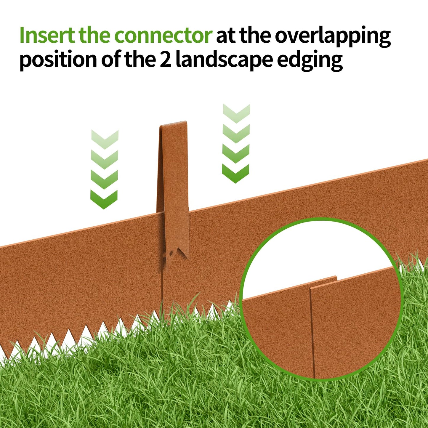 HONYTA Steel Landscape Edging, 40 x 8in Metal Landscape Edging, Hammer-in Bendable Metal Garden Edging Border Separator Strips, Heavy Duty Lawn Edging with 6 Clips Edge for Flower Bed Lawn Yard (20Ft)