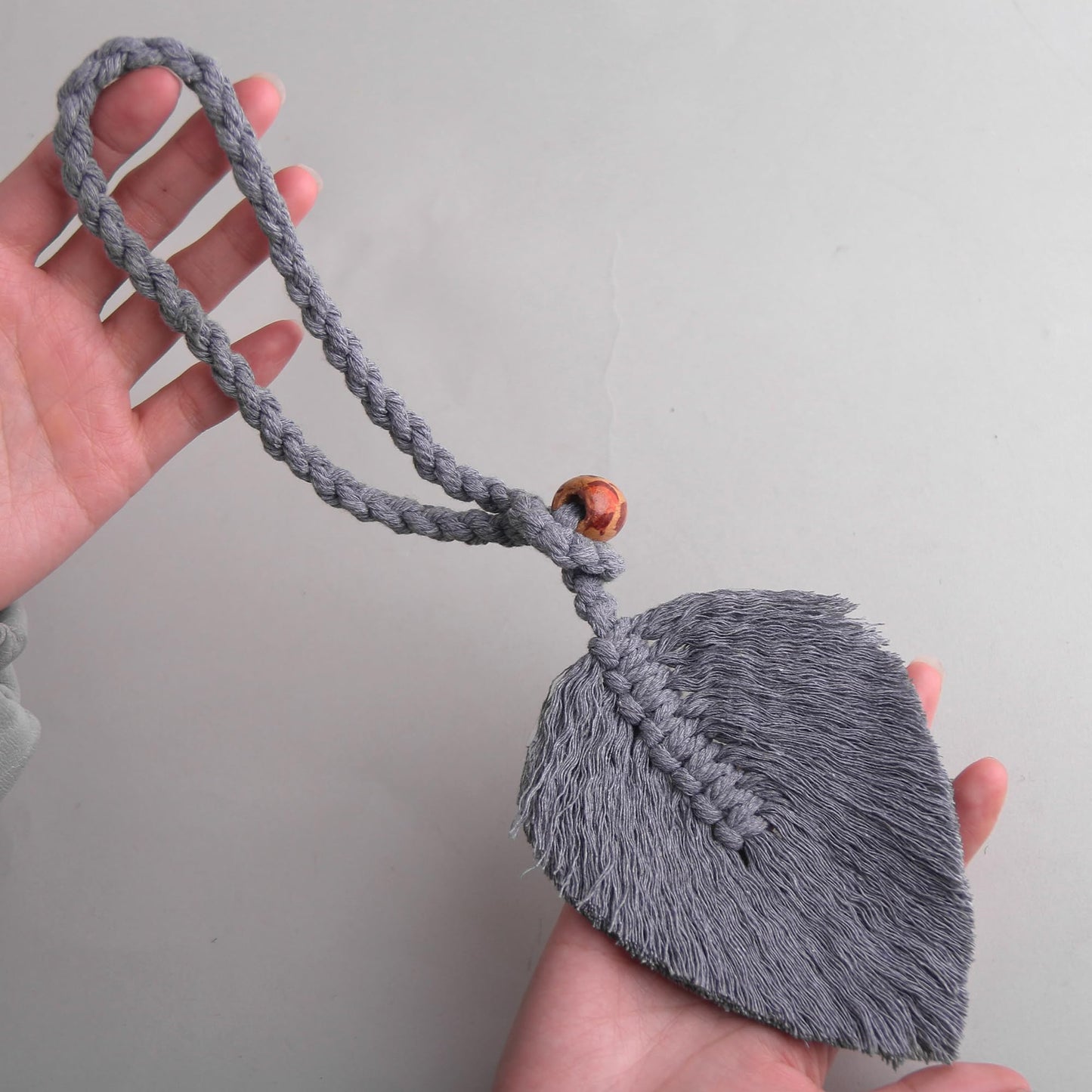2 Pack Boho Curtain Tiebacks, Handmade Cotton Rope Curtain Holdbacks with Natural Wooden Beads, Adjustable No Drill Drapery Ties for Farmhouse Living Room Bedroom Decor (Grey)