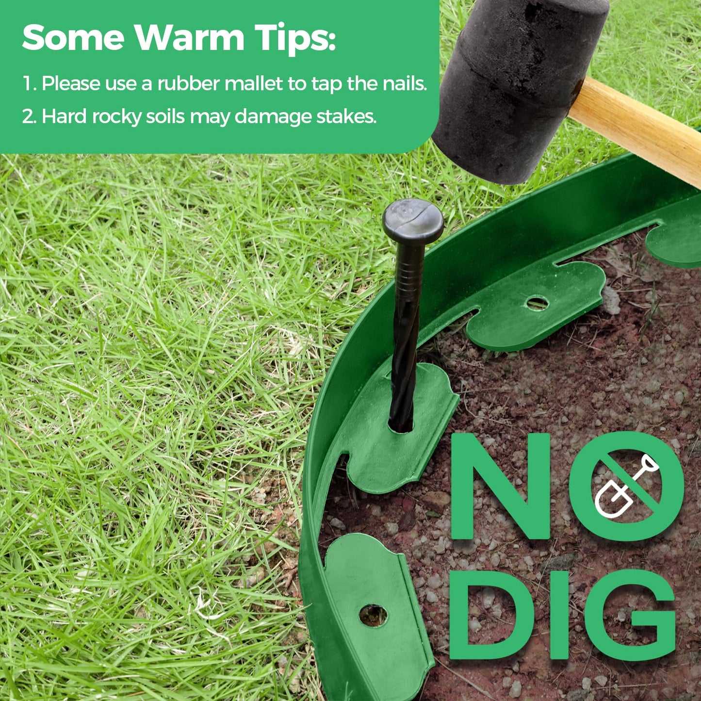 2-Inch x 33 FT Landscape Edging Border with 50 Spikes, Garden Edging Lawn Edging Border Kit, Plastic Edging Border Flexible for Garden Flower Beds Lawn Yard Pathway (Green)