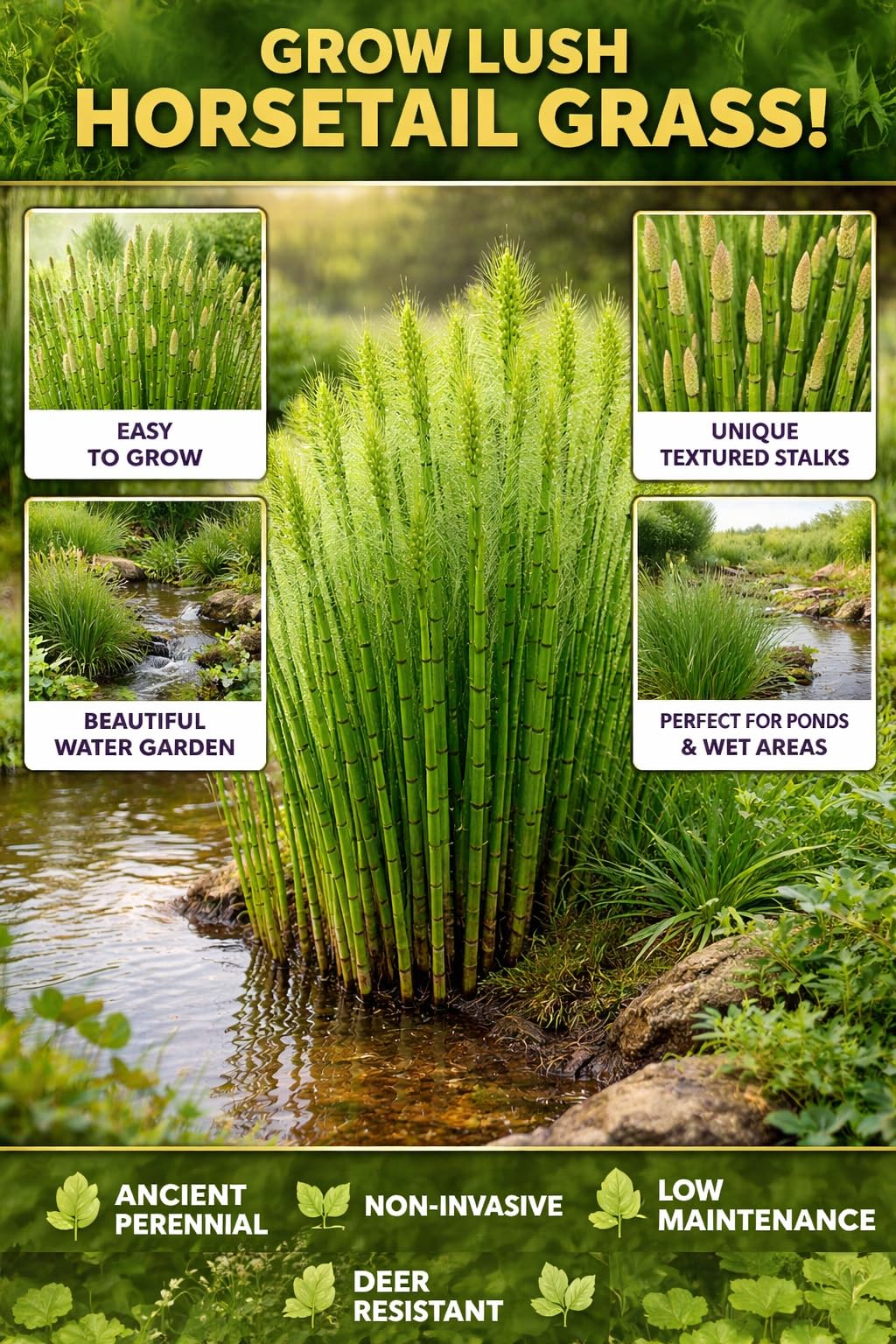 Horsetail Plant Cuttings (Equisetum Hyemale) – Live Starts for Ponds & Wet Areas – Hardy Perennial, Easy to Grow – Natural Privacy & Water Garden Plant (12 Cuttings)