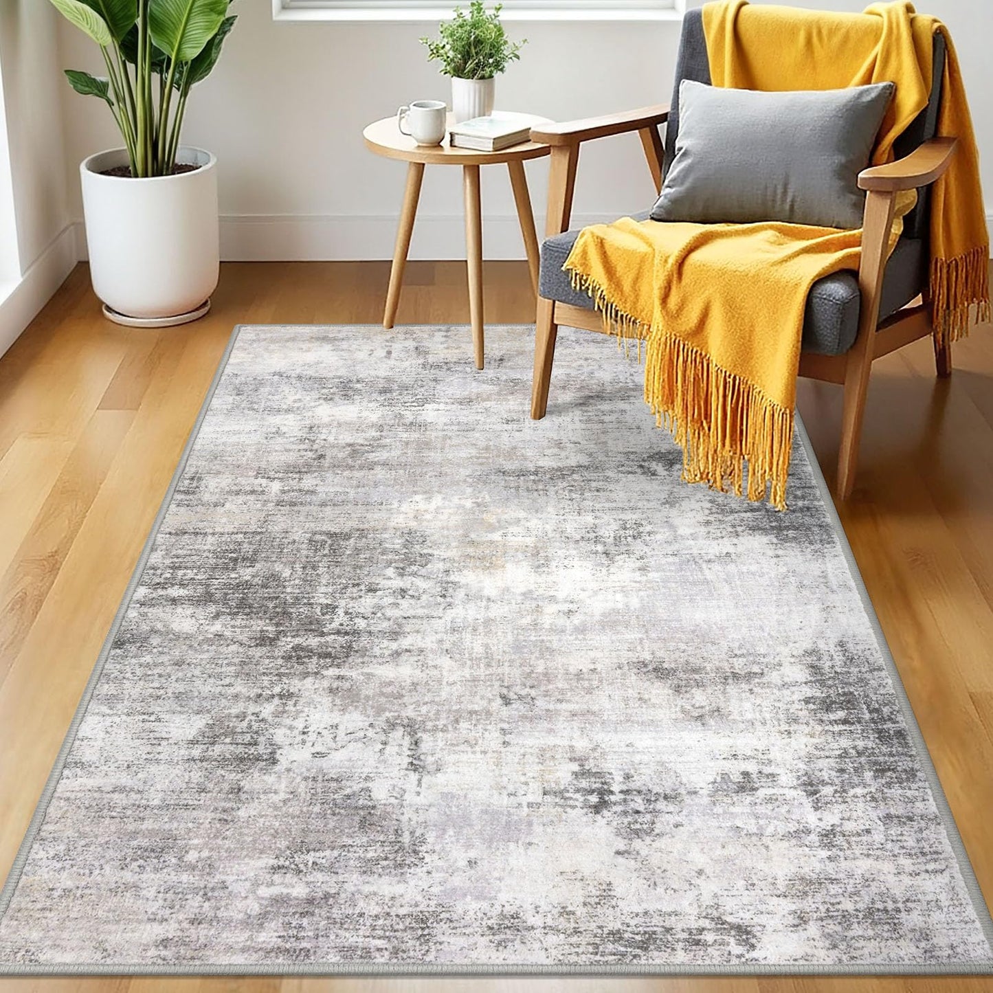 IOHOUZE Abstract Area Rug 3x5 Ft Washable Rugs for Entryway Indoor, Non Slip Kitchen Rug Printed Faux Wool Throw Rugs, Indoor Door Mat for Door Entrance Foyer Living Room, Grey Beige