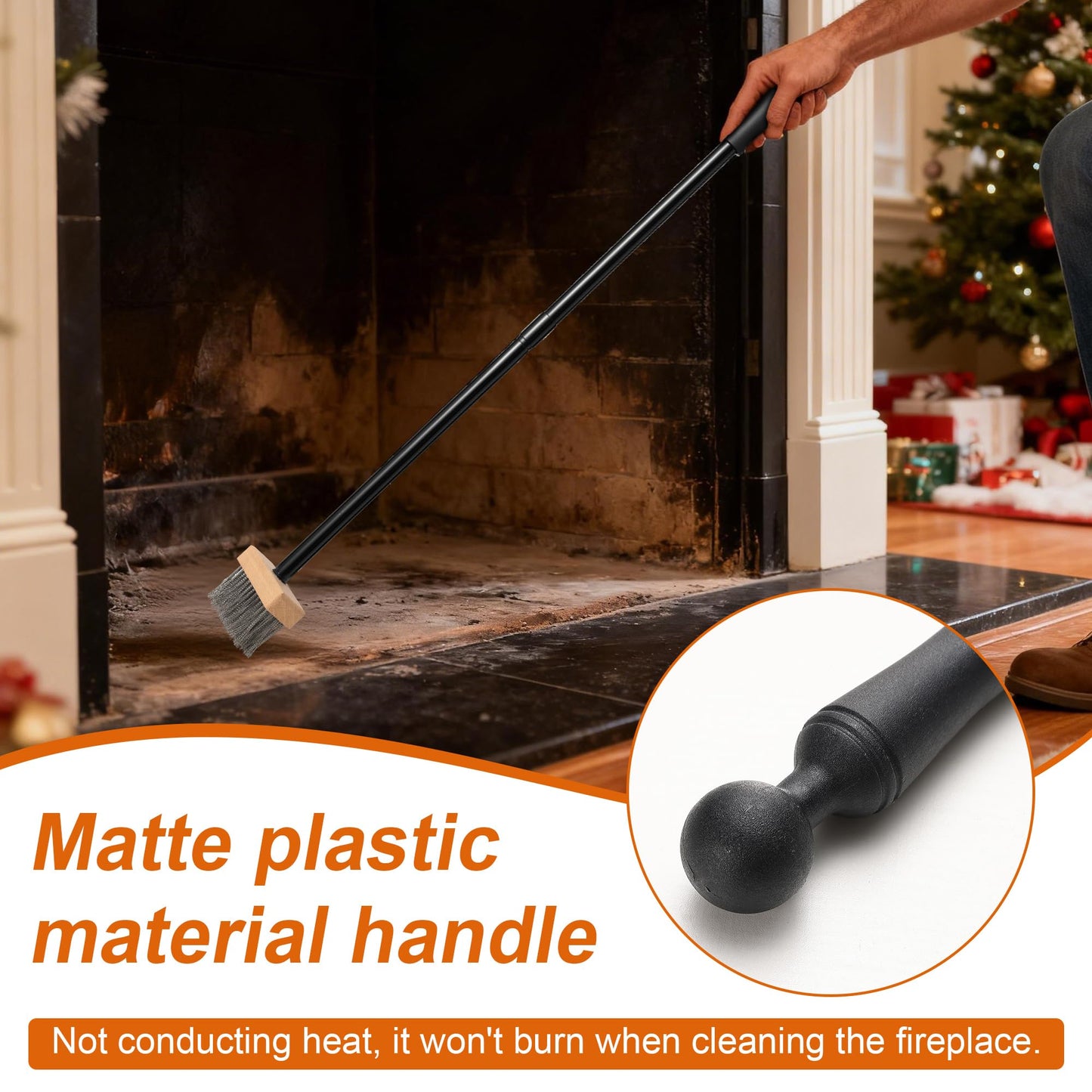 Cleaning Brush Deck Broom, Wire Brush Cleaning Tool for Fireplace Long Handle 43 Inch, Heavy Duty Steel Wood Burning Stove, Fire Pit Wire Outdoor Broom for Outdoor Moss Removal