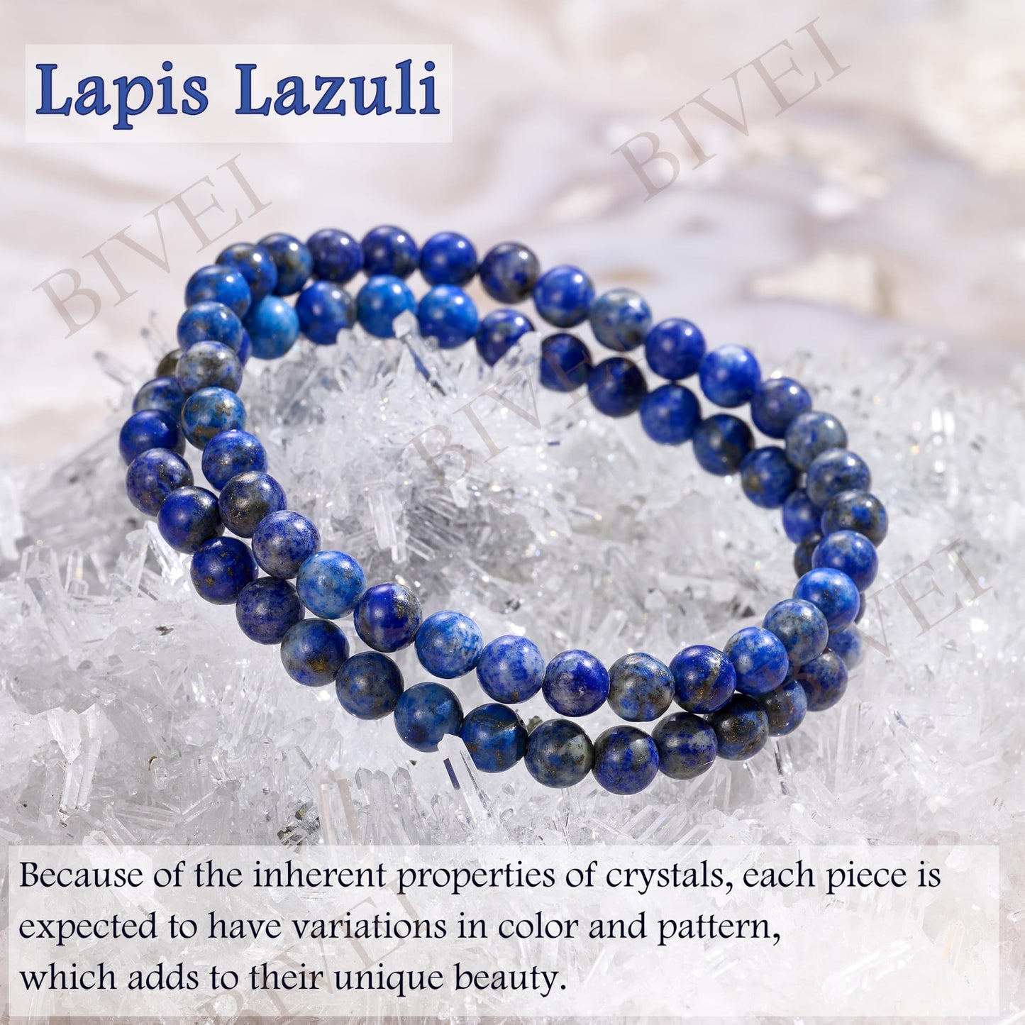 Bivei Lapis Lazuli - Inspiration - 6mm Beaded Bracelets for Women Handmade Semi Precious Natural Stone Stretch Elastic Jewelry for Women Yoga Protection Gifts Large