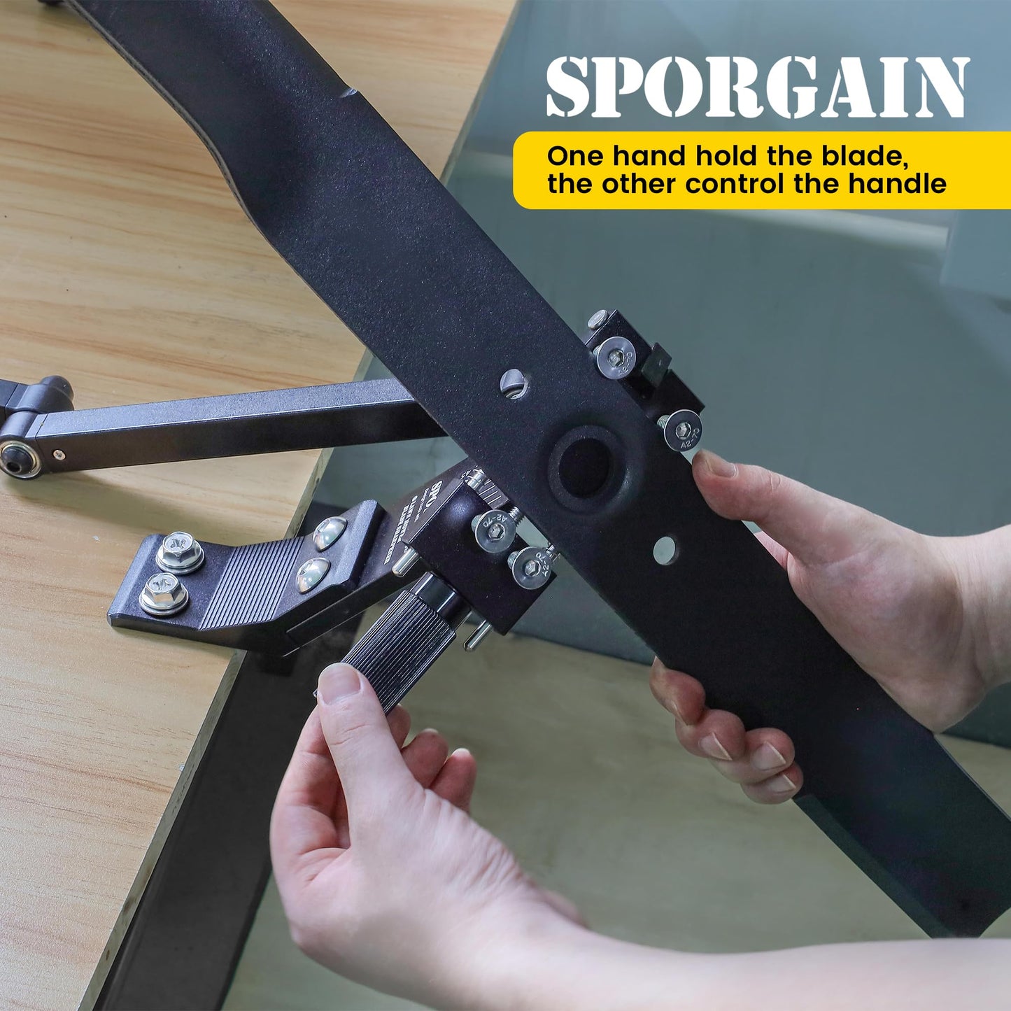 SporGain [Updated] Lawn Mower Blade Sharpener 15°-45° Adjustable Frame with Ball Bearing Manufacture Handle for Right & Left Hand Blades, Use with Angle Grinder, Black