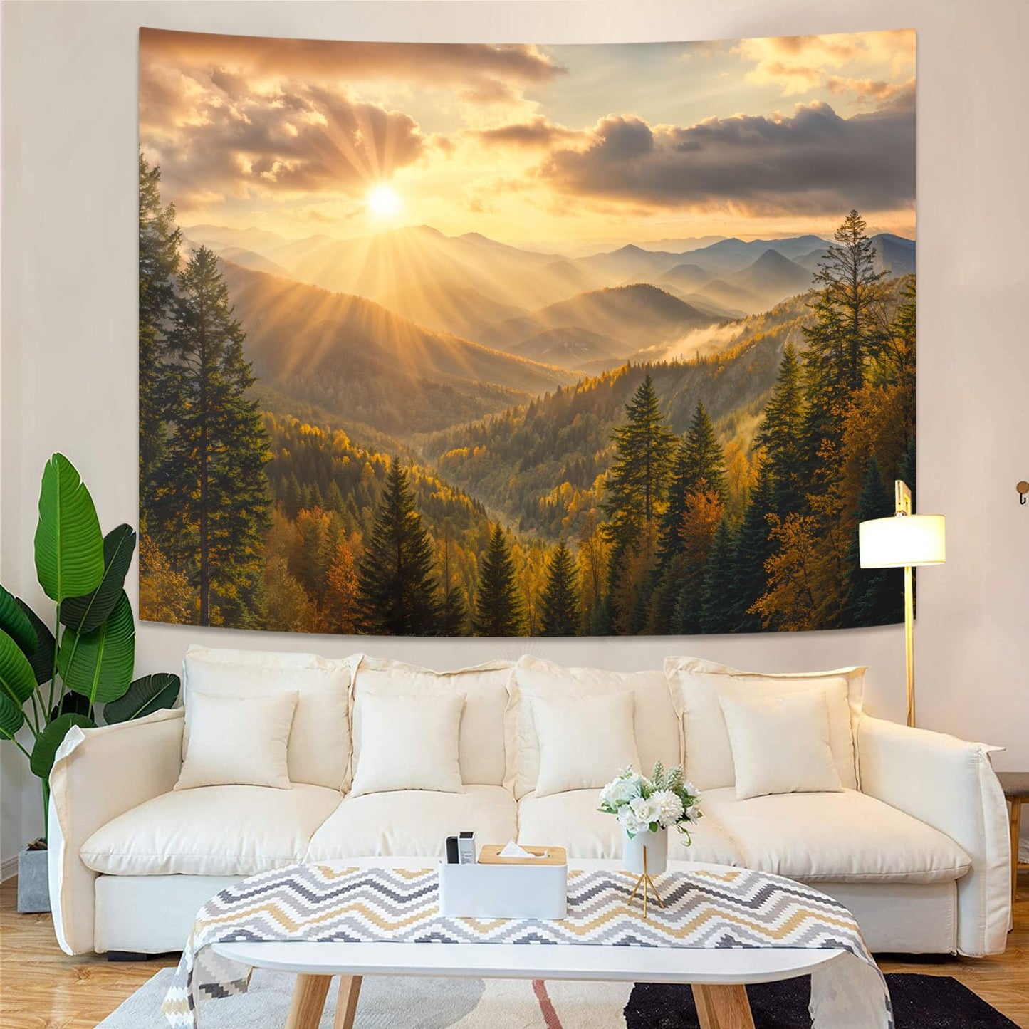 kampdream Landscape Tapestry, Scenery Art Wall Tapestries, Nature Wall Decor for Bedroom Living Room Backdrop Warm Sunset Mountain 36×48 inches