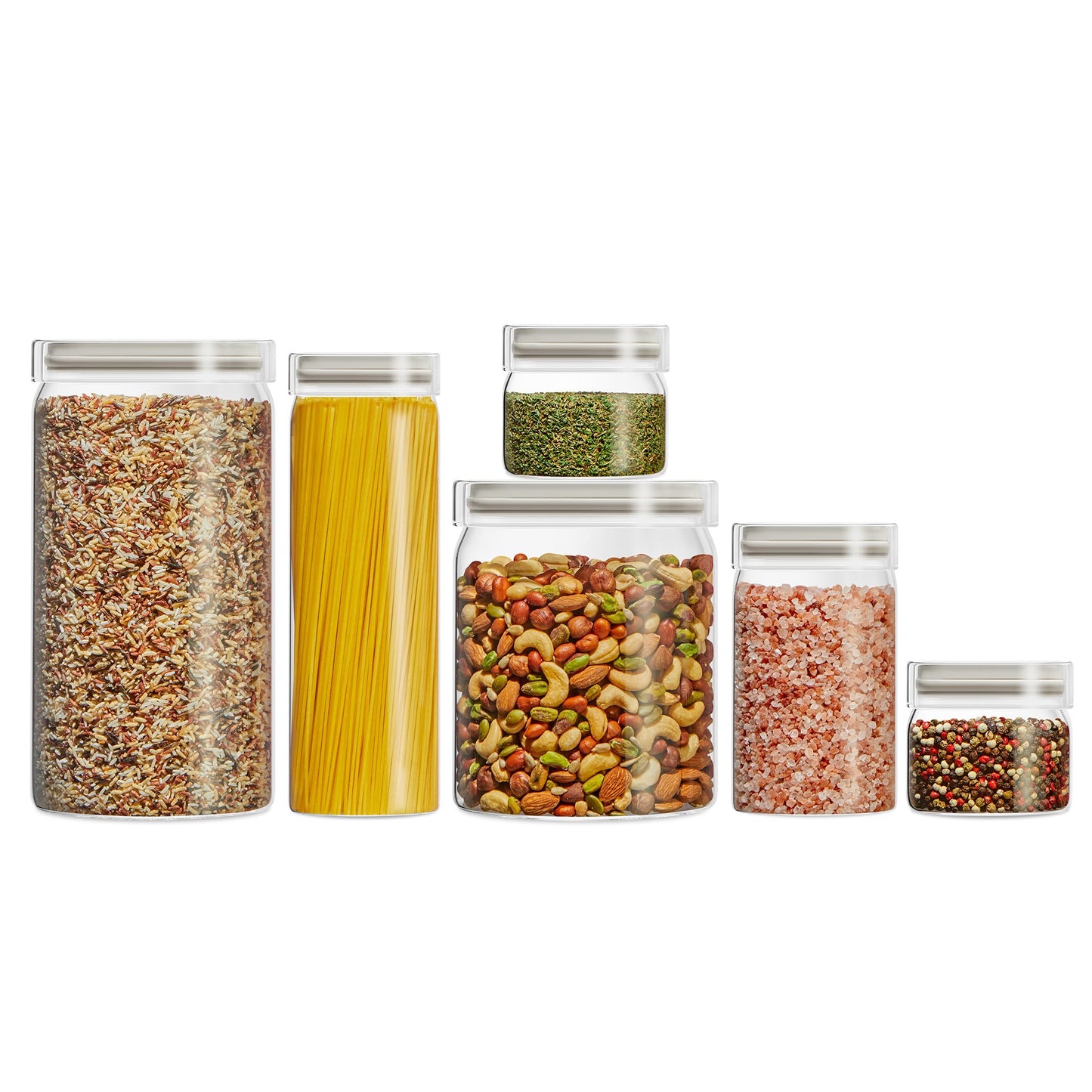 Pyrex 6-Pack Glass Canister Set - Dry Food Storage Containers with Glass Lids for Kitchen and Pantry Organization