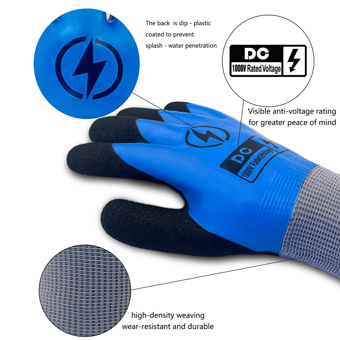 DongChu Insulated Electrician Gloves 1000V,ASTM D120 Certified High Voltage Resistant Flame Retardant Work Gloves, Electrical Rubber Non-slip Prevent Shock,Large