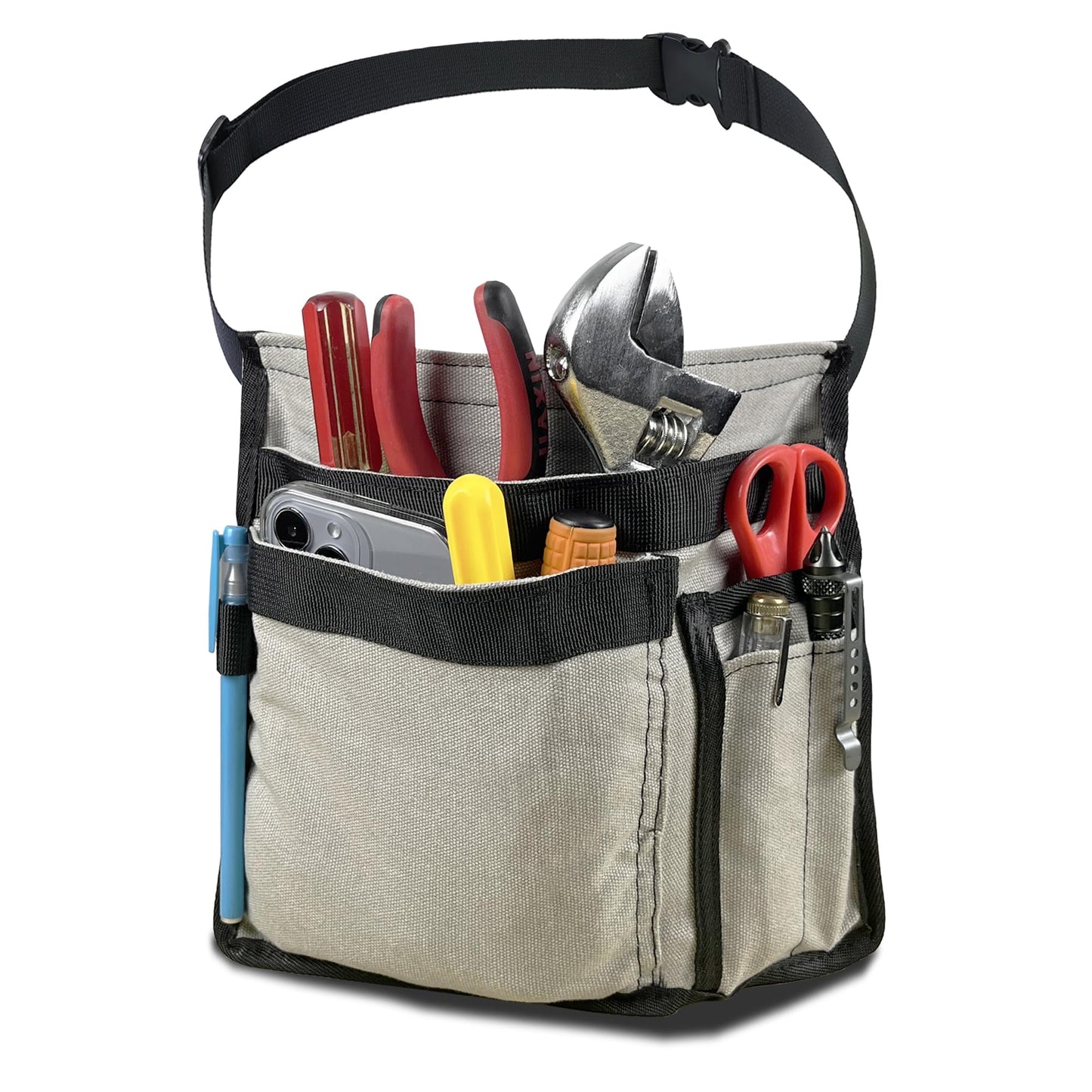 5-Pocket Utility Tool Belt Pouch for Men and Women, Adjustable Canvas Waist Belt Bag for Electrician Maintenance Gardening Carpentry, Durable Multi Work Apron for Tools & Accessories (Gray)