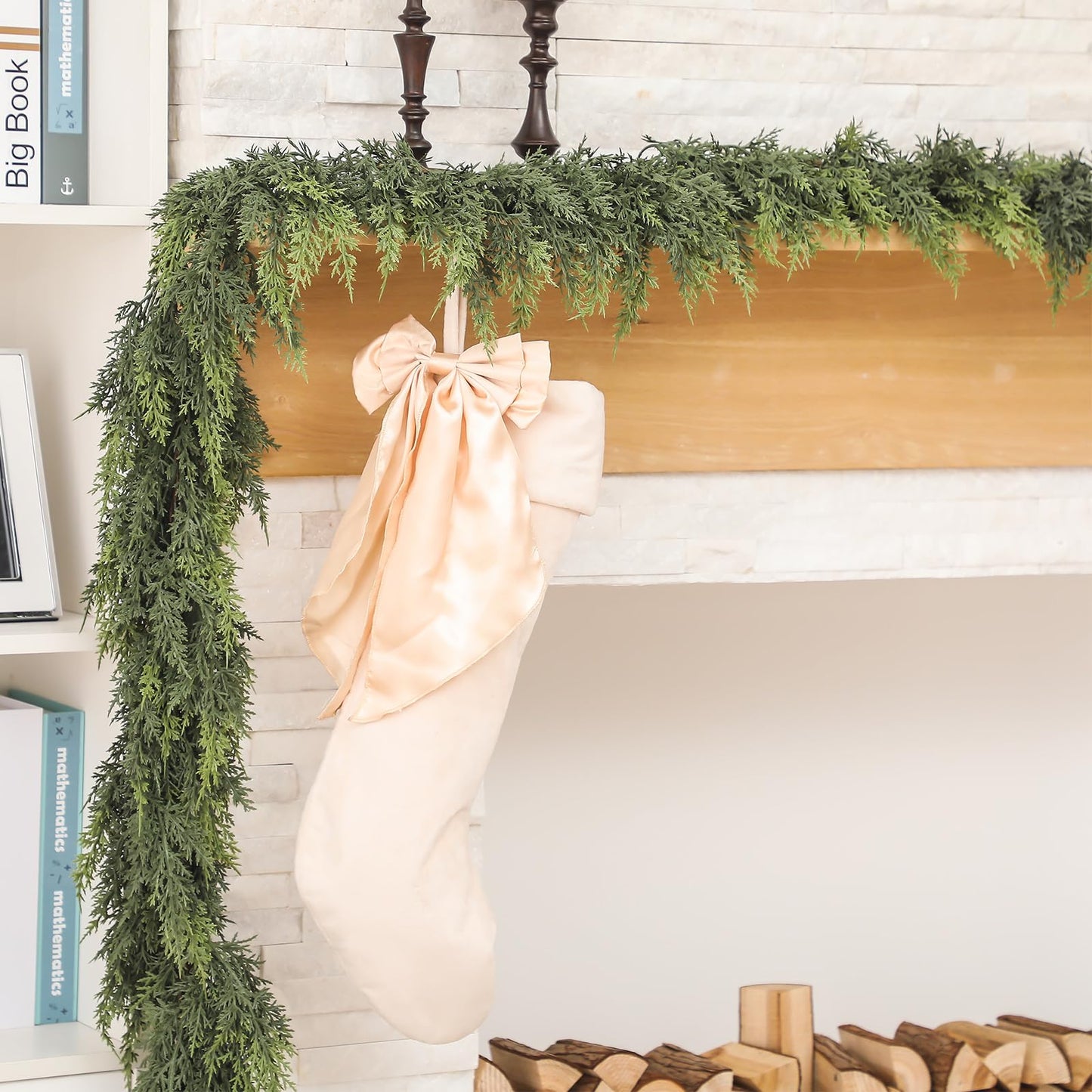 Jutom 1 Pcs 9 ft Christmas Cedar Garland - Dual Green Realistic Cedar Pine Needles Garland Artificial Decoration for Table, Mantel, Wall - Home Winter Holiday Party Decor