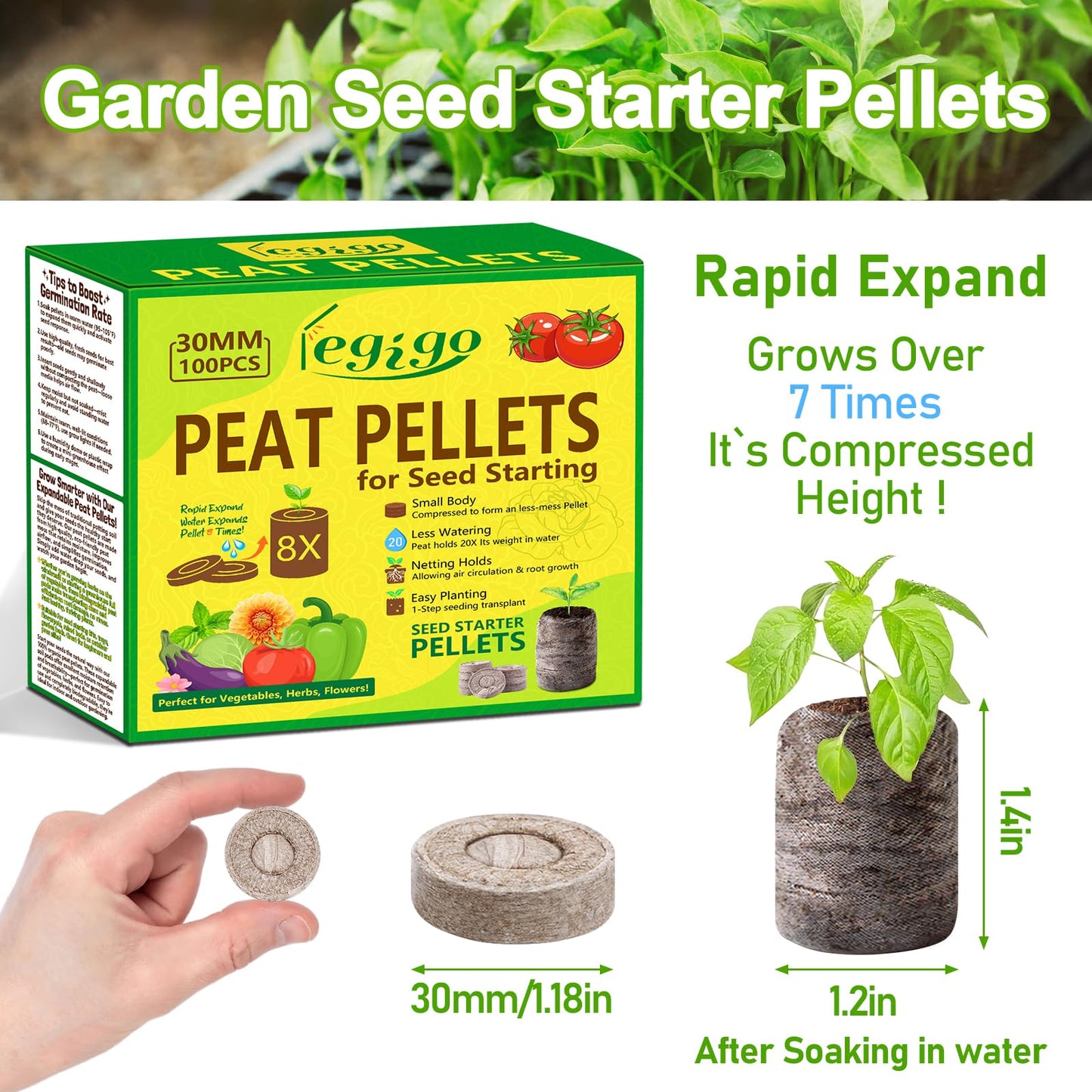 Legigo 100 Pcs 30mm Peat Pellets Seed Starter Soil Pods- Seedling Soil Block Peat Pods for Seed Starting, Compressed Seed Pod Starter Plugs for Garden Plant Cuttings Herb Flower and Vegetables