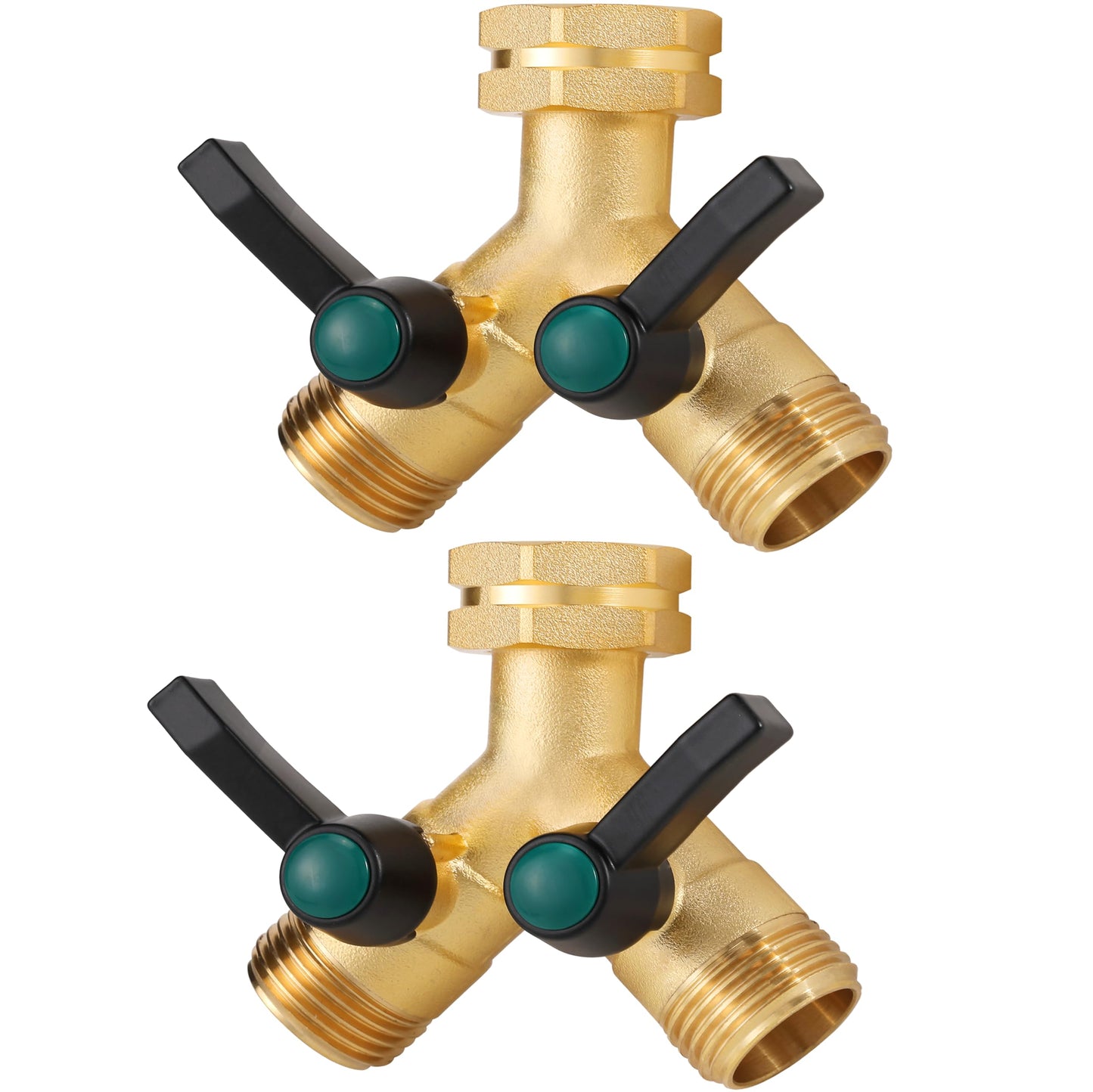 Garden Hose Splitter High Flow, Y - Distributor, Heavy Duty Solid Brass 3/4” GHT Inlet, Garden Faucet Diverter, Full Flow Outdoor Hose Adapter Connector (2 Pack)