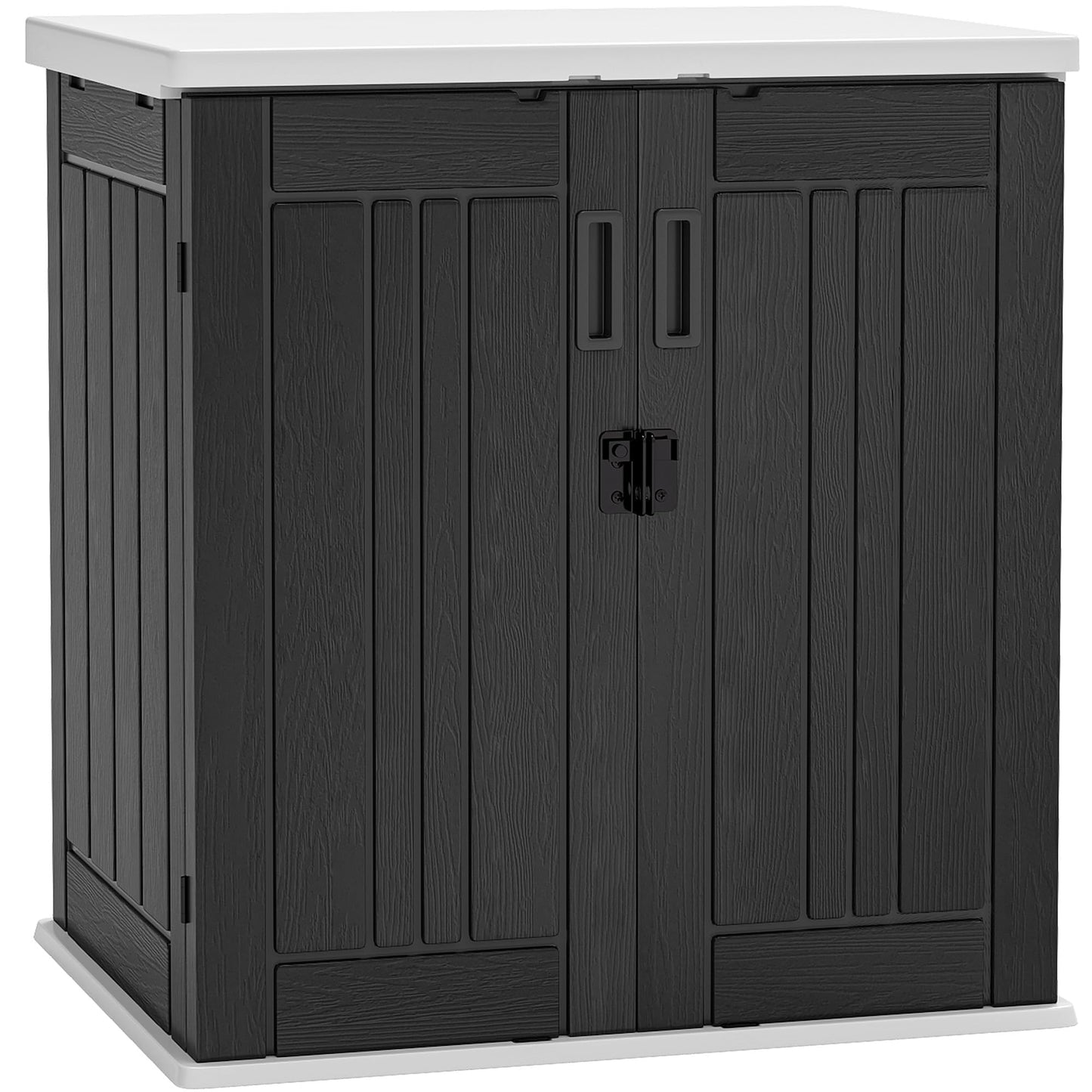 YITAHOME Outdoor Storage Cabinet with 2 Shelves, Waterproof Resin Horizontal Tool Shed, Lockable 15 cu. ft. Storage Shed for Patio, Garden, Yard, Dark Gray