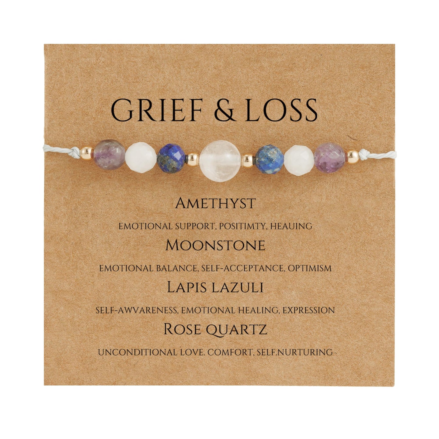 Fezodo Inspirational Encouragement Gifts for Women, Natural Healing Stones Bracelets Chistmas Valentines day Birthday Gift for Friends Women Men (Grief Loss)