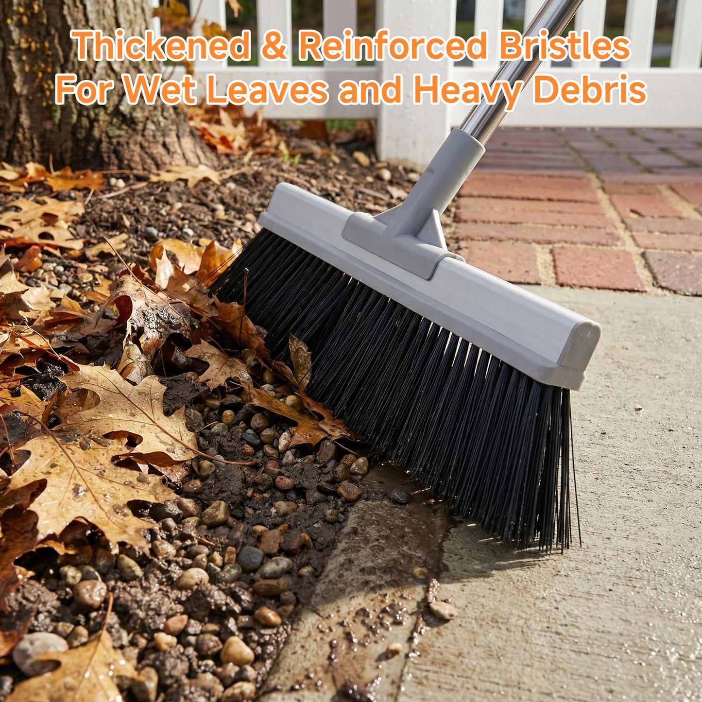 Keyloland 18" Extra Wide Heavy Duty Broom, Aluminum Reinforced Commercial Broom for Driveway and Garage, 60" Adjustable Handle, 29% More Sweeping Area for Concrete, Patios, Decks, Workshops