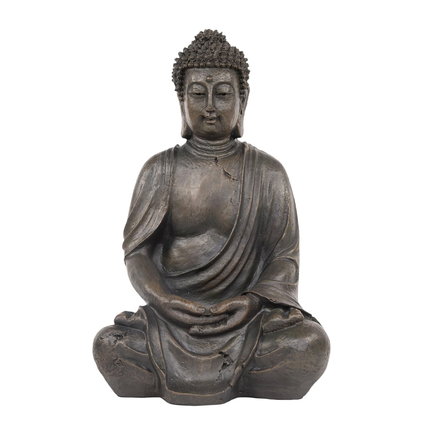 Alpine Corporation 15" Tall Indoor/Outdoor Meditating Buddha Statue, Tabletop Garden Decor, Bronze