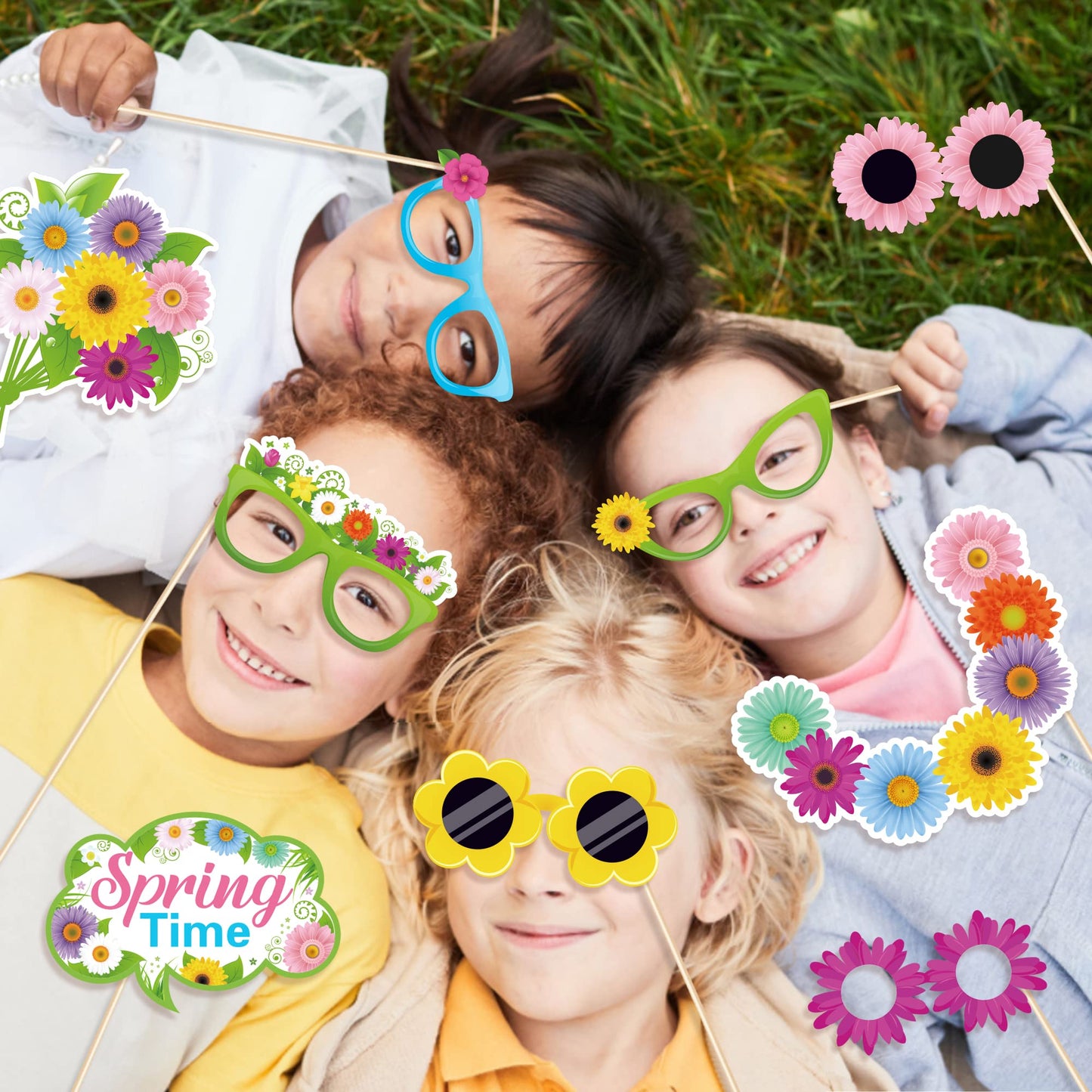 Spring Photo Booth Props with Sticks,Flowers Photo Booth Props,Spring Party Decorations (25CT)
