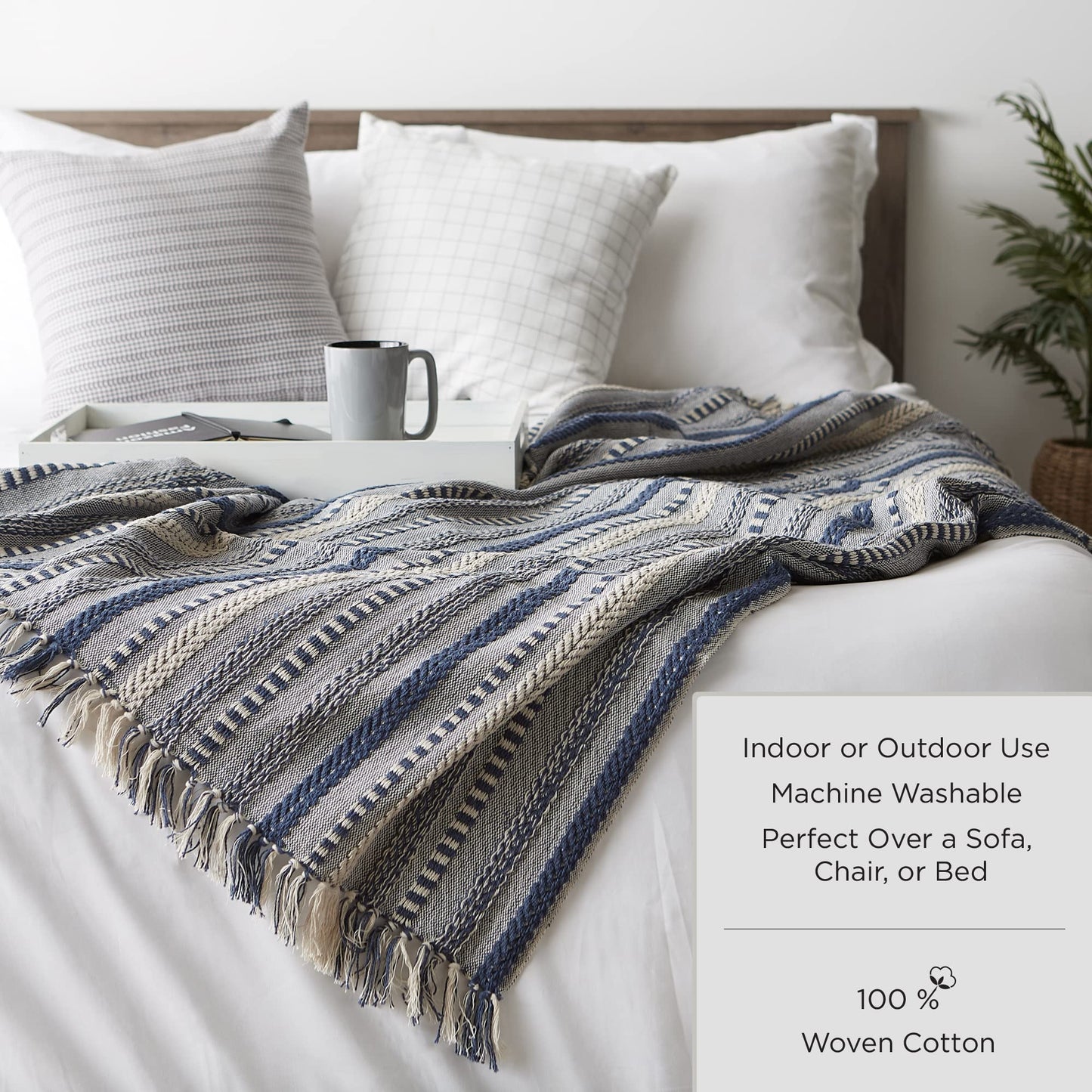 DII Braided Striped Decorative Throw Blanket, 50x60, Black