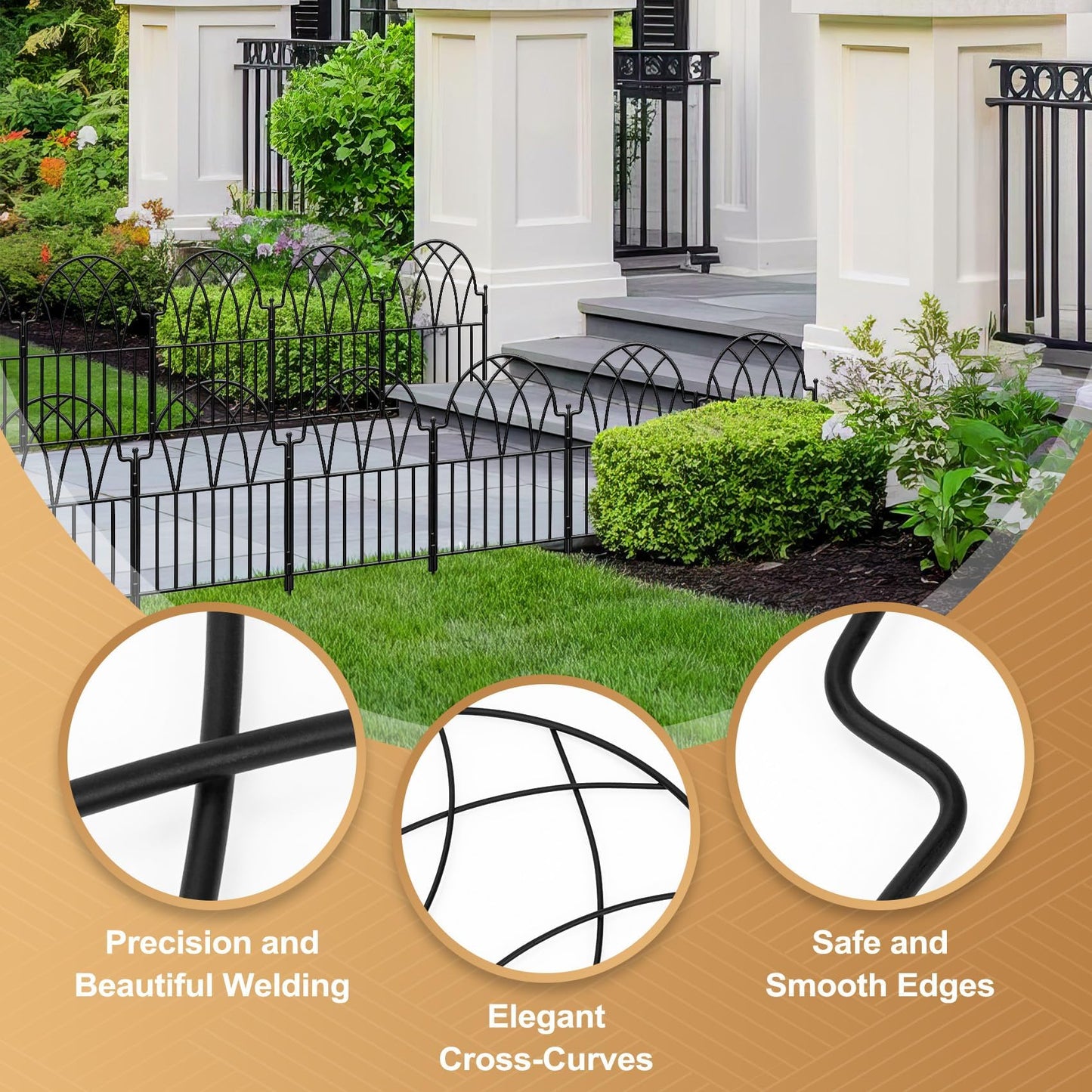 LATIHUUM Garden Fence - 24 in(H) x 10.56ft(L) Arched Metal Fence Panel No Dig Fence, Ground Stake Animal Barrier Fence for Dog, Flower Bed Edging Wire Border Panel Fencing for Yard Patio Outdoor Decor