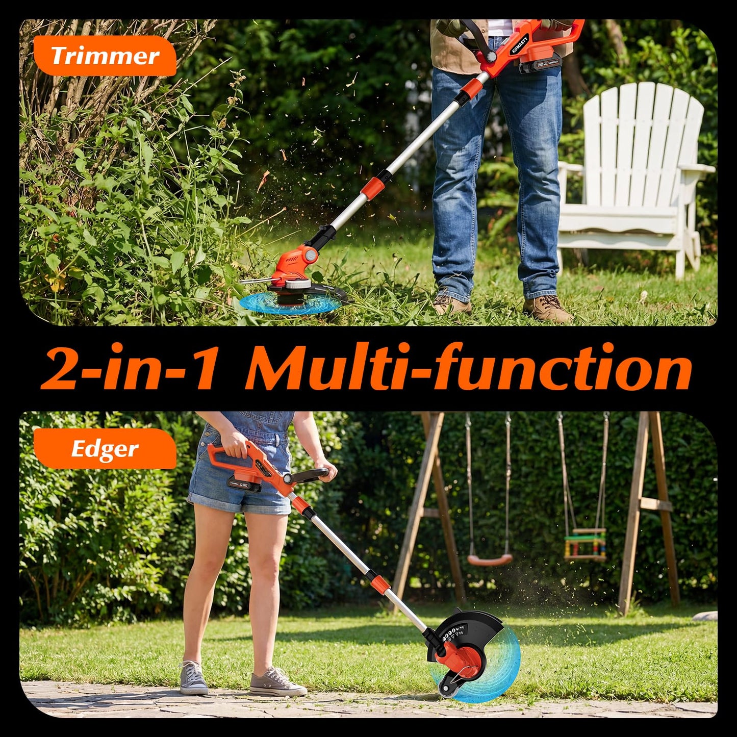 20V Electric Weed Wacker Cordless Edger Lawn Tool 2 X 2.0Ah Battery Powered Weed Eater with Charger, 12 Inch Lightweight String Trimmer, Auto Line Feed Grass Cutter Lawn Mower Garden Tools for Yard