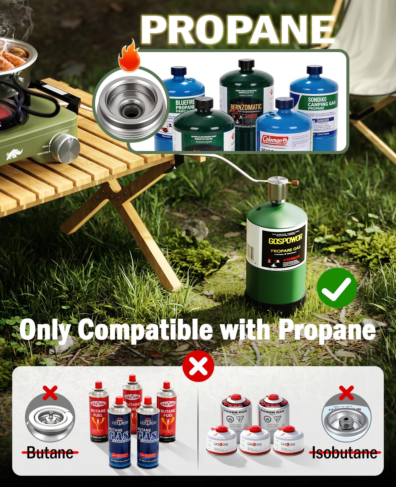 2 Propane Burners Camping Stove, 30,000 BTU Folding Camp Stove with Windproof Grates and Frying Pan, Portable Camping Stoves with Carrying Bag, Camping Essentials for Tailgating/Grilling/Coffee, Green