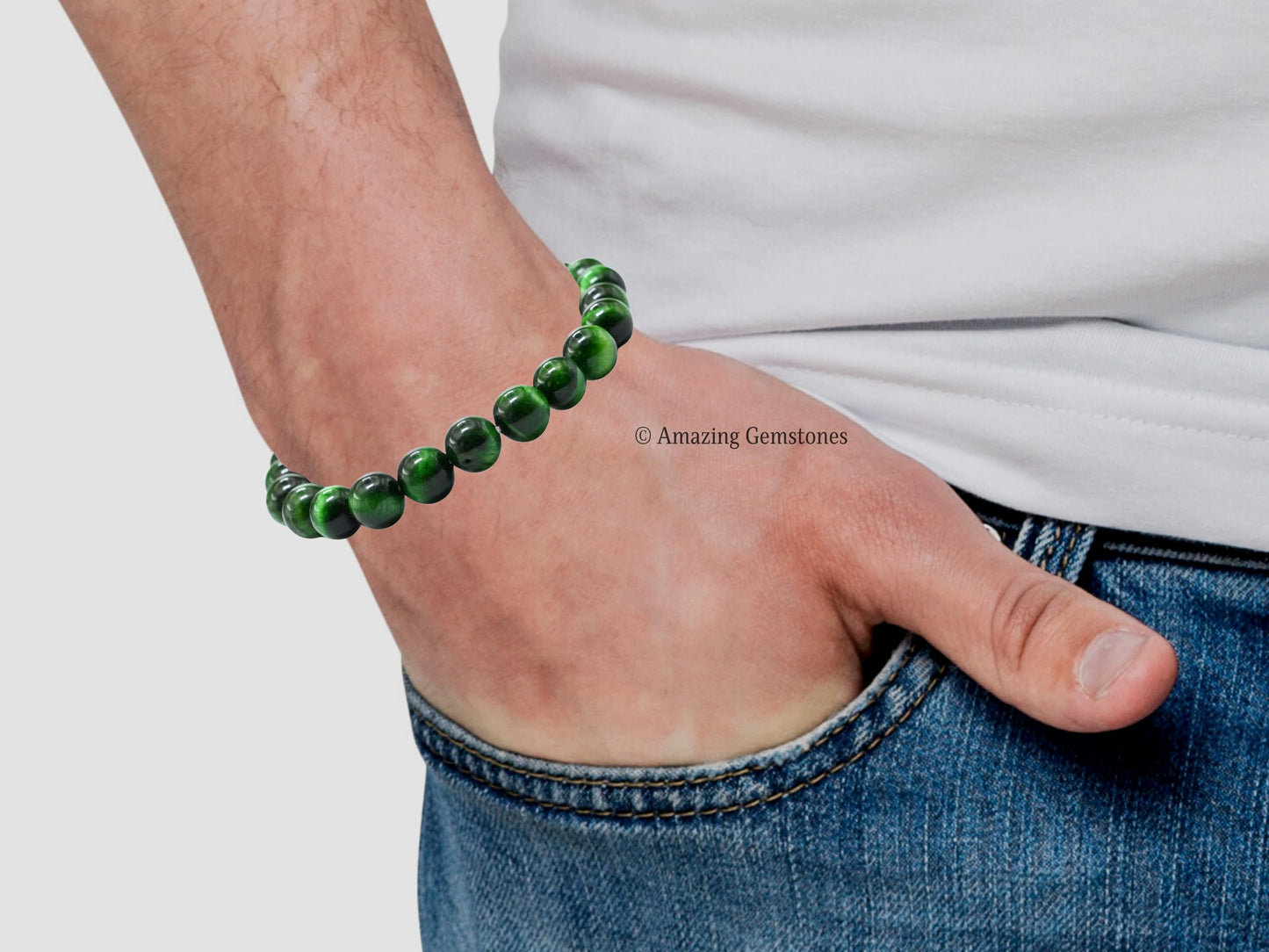 Amazing Gemstone Crystal Bracelet for Women Men's Gifts - Protection Healing Crystal Bracelet - 8mm Gemstone Beaded Stretchable Bracelet Pulseras Para Hombres Mujer Stocking Stuffers Mothers Day Gift (Green Tiger Eye)