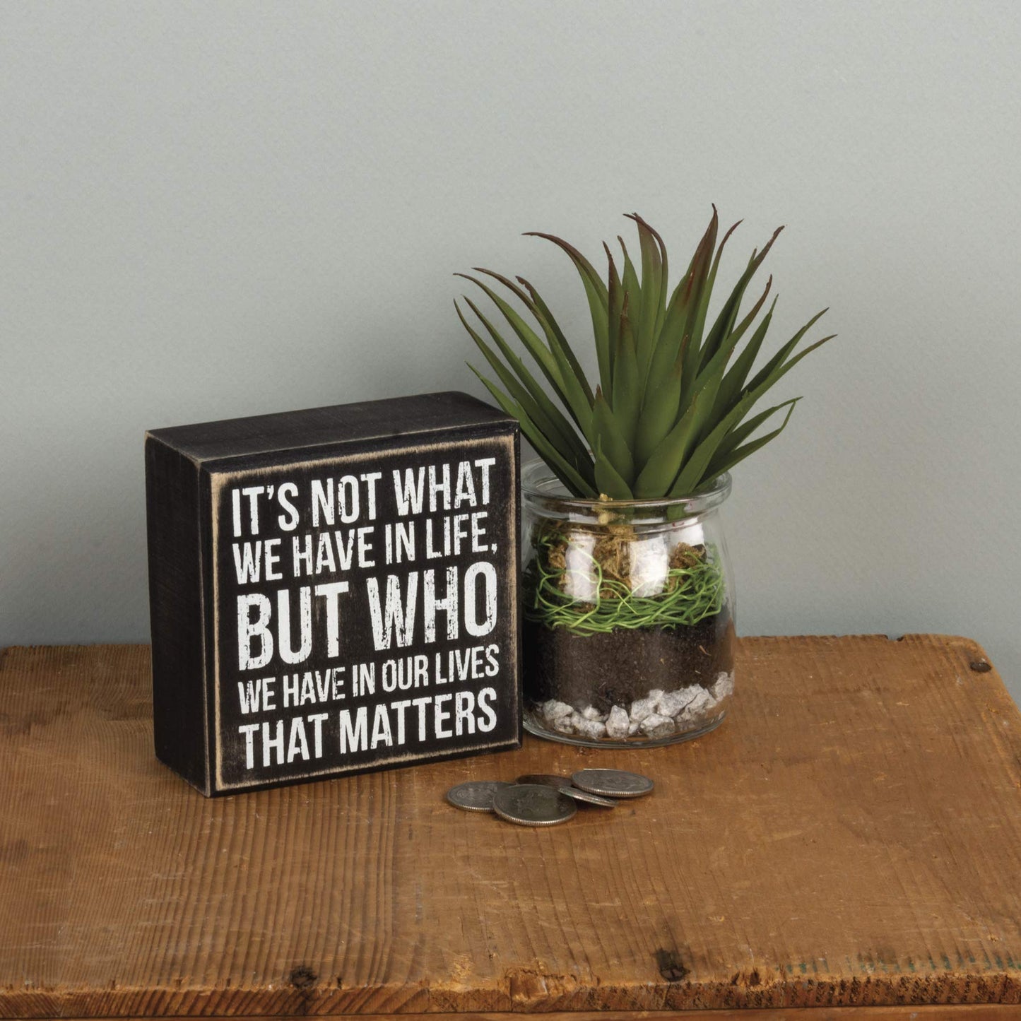 Primitives by Kathy 35144 Classic Black and White Box Sign, 4 x 4-Inches, Who We Have