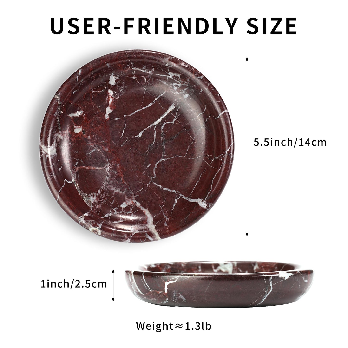LWALMS Trinket Marble Jewelry Tray - Stone Ring Key Purse Holder Dish, Small Cute Round Plate Decorative Bowl for Nightstand Entryway Coffee Table Decor (5.5 inch)