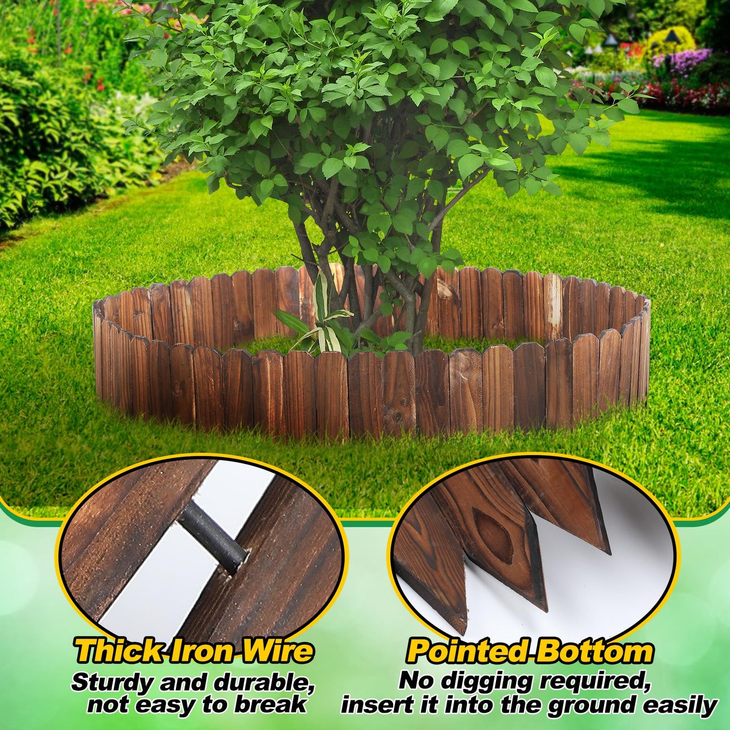Wooden Garden Edging - 13.1ft x 11.8in Pine Landscape Border, Flexible Weather-Resistant Fences for Decorate Spring Outdoor Patio Yard Lawn Flower Beds