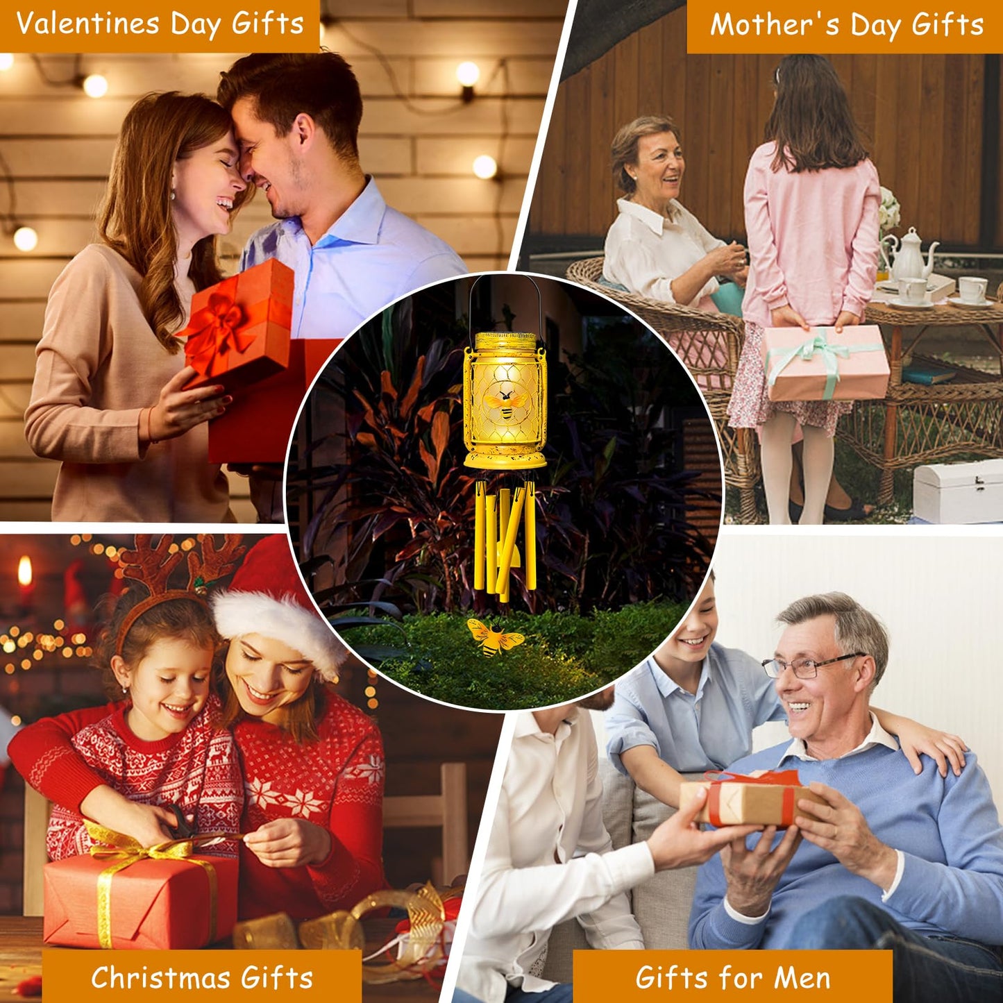 Vcdsoy 2 Pack Solar Bee Wind Chimes for Outside for Mom Women Grandma,Solar Bee Mason Jar Wind Chime Light Unique Hanging Wind Chimes Outdoor,IP65 Waterproof, for Yard Garden Terrace