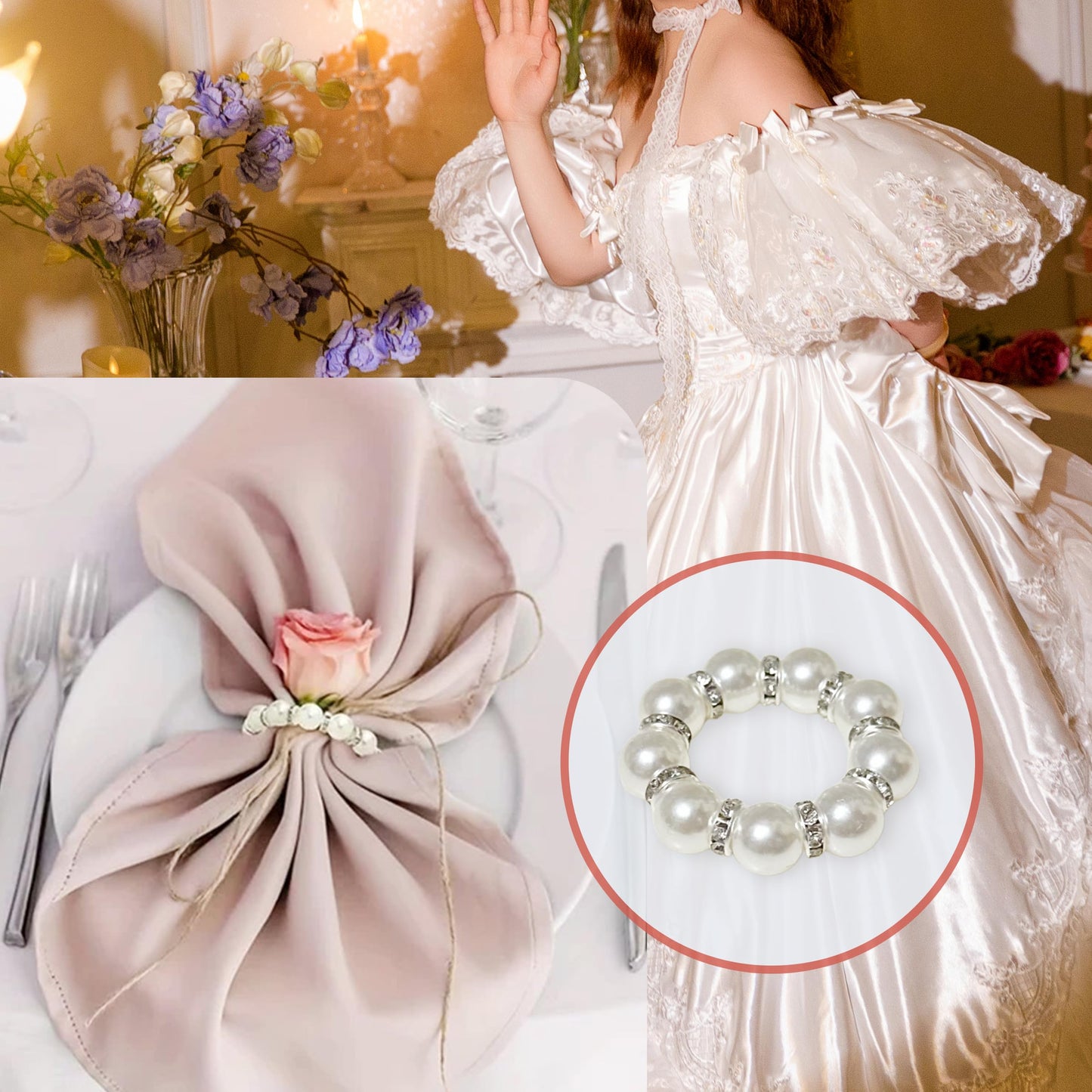 100 Pcs Silver Disposable Napkin Rings Imitation Pearl Ring Napkin Holder Delicate White Beaded Serviette Buckles for Wedding. Party, Family Parties, Engagements, Dinner Table Decor and Daily Use