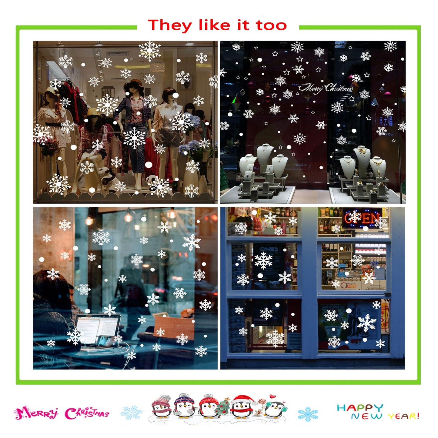Afmivs Snowflake Window Clings for Glass Windows Snow Spray, 321PCS Christmas Window Clings Winter Xmas Holiday Window Stickers Decals Decor, 9 Sheets Christmas Decorations for Office Clearance Indoor