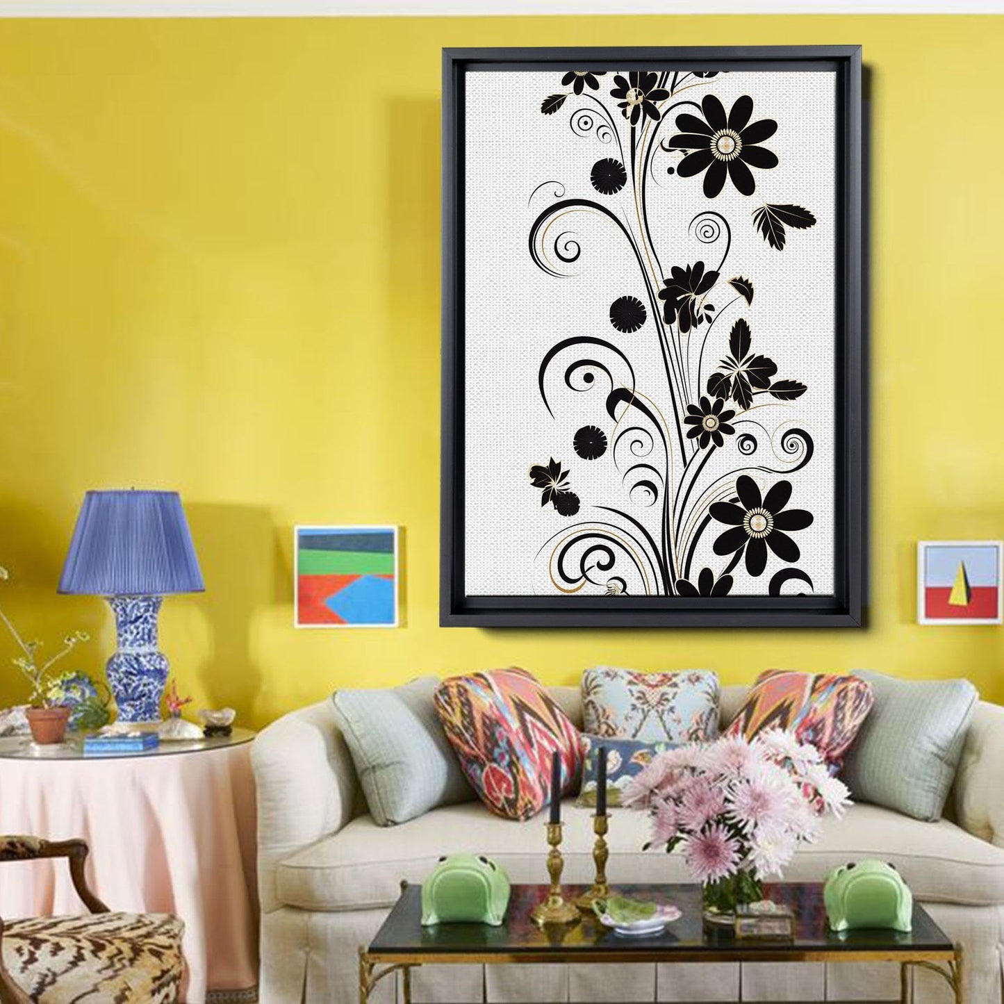 Scandinavian Folk Art, Black and Beige Abstract Botanical Wall Art for Scandinavian Home Decor