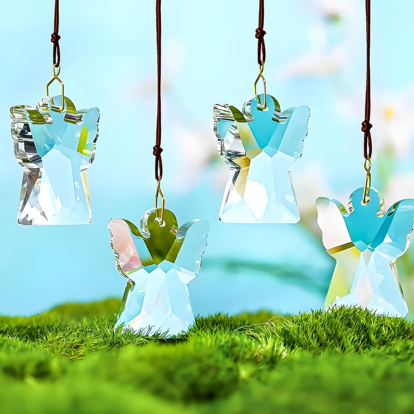 H&D HYALINE & DORA Crystal Angel Prisms Hanging Ornament, 12 Pcs Glass Angel Prisms for Window Hanging, Chandelier Crystal Replacement, Hanging Decor for Christmas Tree (Clear)
