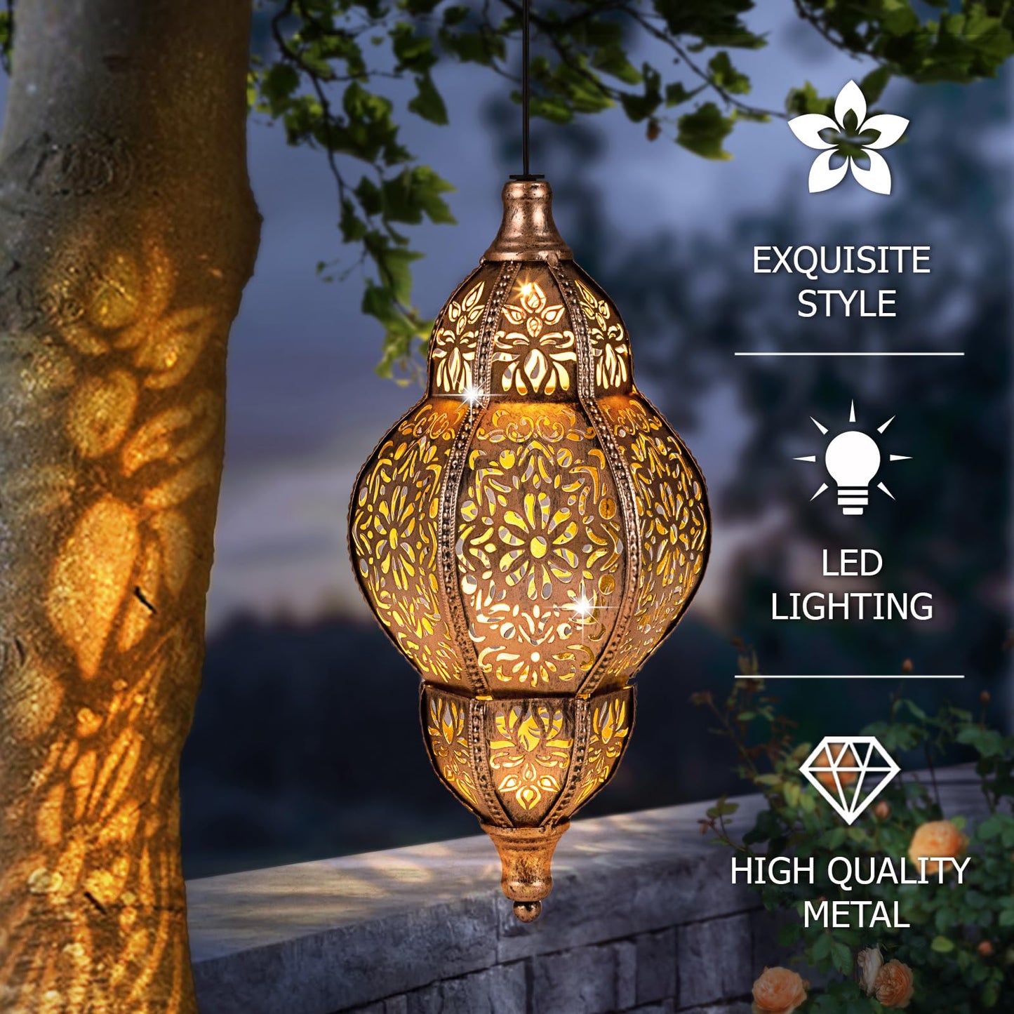 Solar Lanterns Outdoor Waterproof, Hanging Solar Lantern Garden Decor, Decorative Garden Lights for Yard, Patio, Lawn, Porch, Mother's Day Gifts (Moroccan)