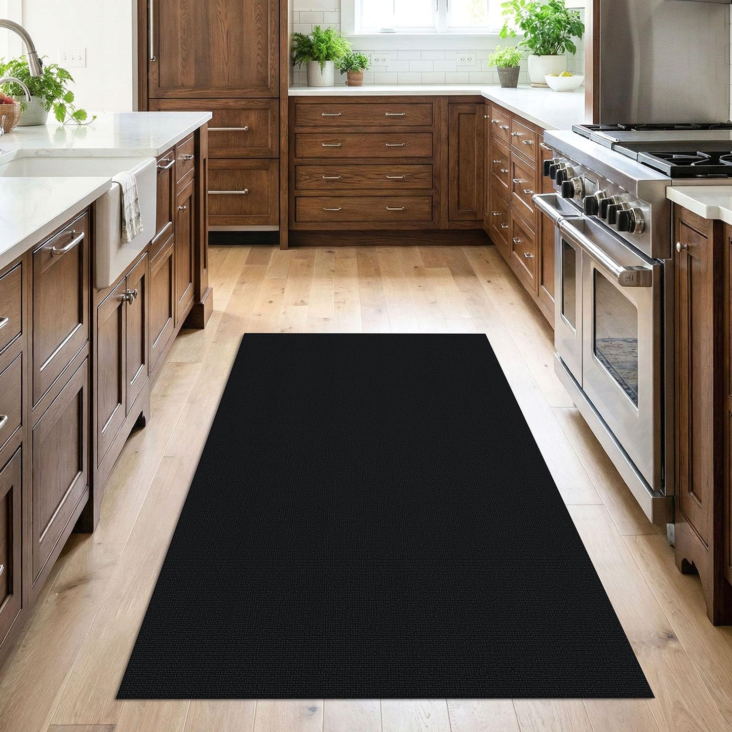 Lansny Washable Entryway Rug 3x5 Area Rugs Cotton Braided Throw Rug with Rubber Backing Indoor Door Mat for Kitchen Living Room Entrance, Black