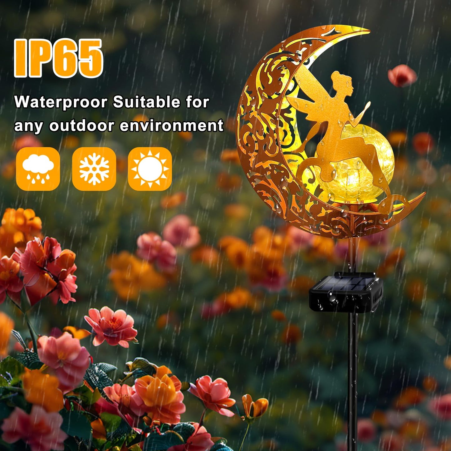 Solar Garden Lights Pathway Stake Lights Waterproof, Gift for Women Mom Grandma Wife Daughter, Moon Fairy Glass Globe with Angel Decor, Outdoor Decor Lights for Walkway, Yard, Lawn, Patio or Courtyard
