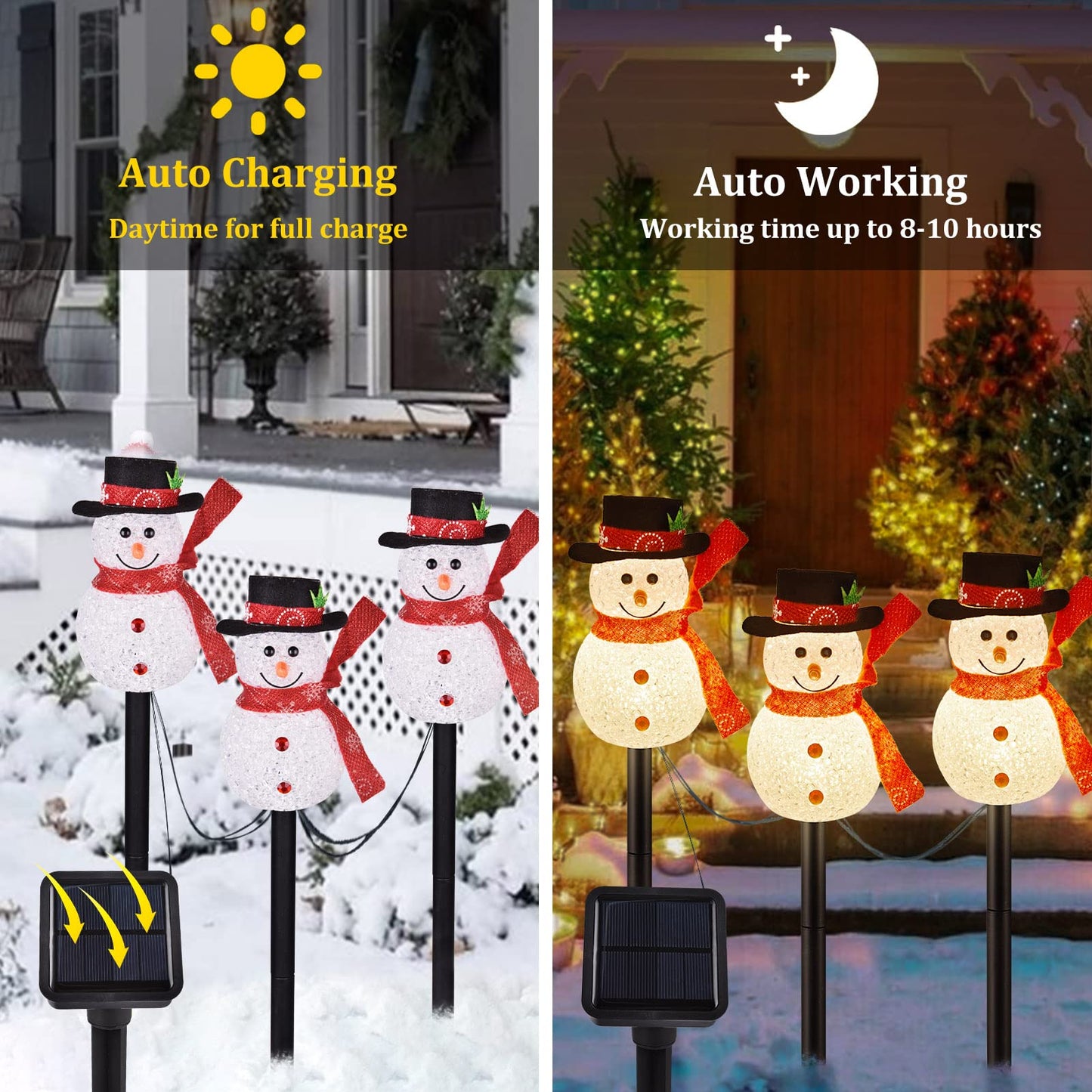 LIGHTSHINE 3PCS Snowman Shape Solar Christmas Lights Decorations, Solar Landscape Pathway Stakes Lights, Outdoor Christmas Decor for Garden, Yard, Patio, Porch (Warm White)