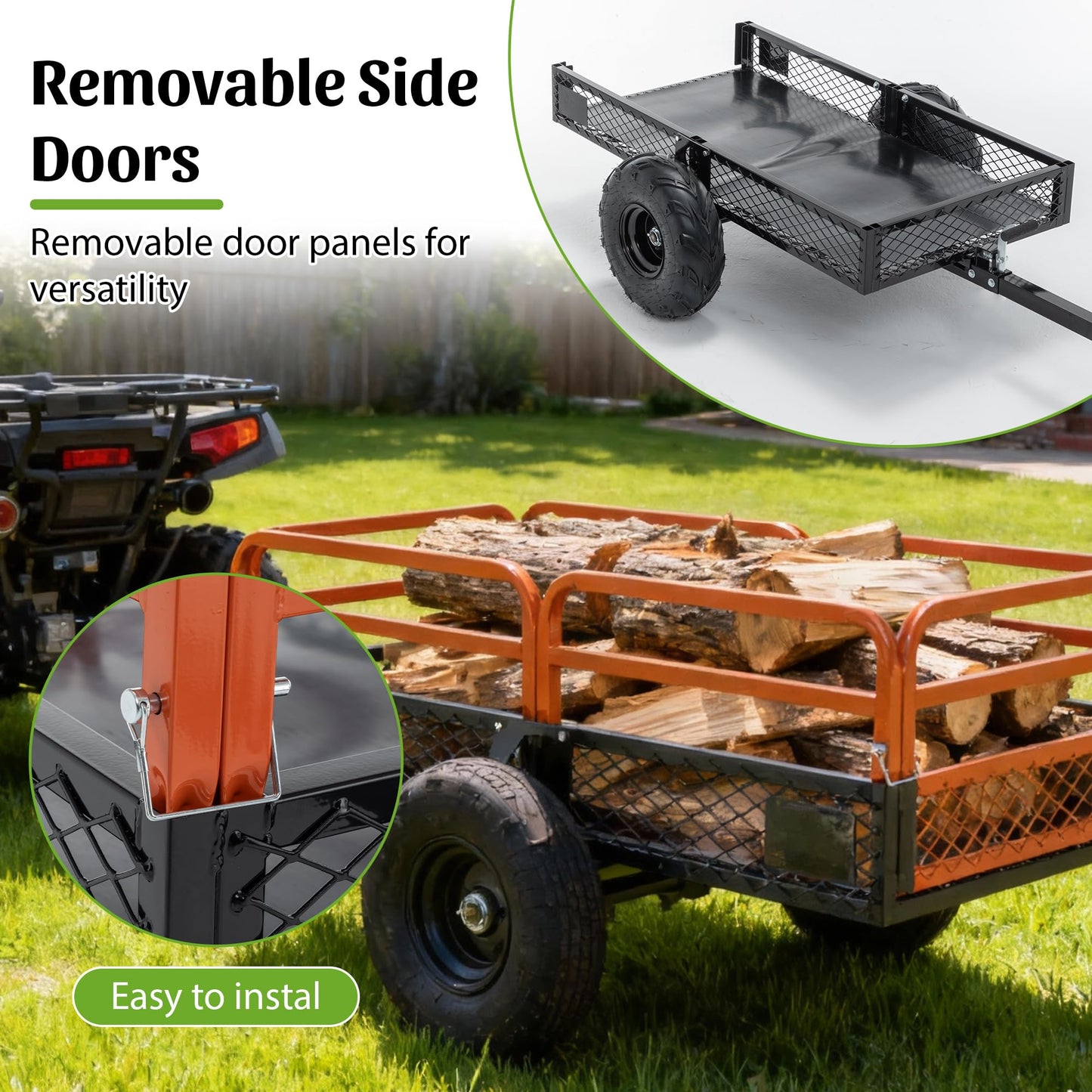 KEIKI 1500 lb Capacity Dump Cart Trailer Tow Behind, 15 Cu Ft Heavy Duty Garden Wagon with Foot Pedal Dump, Steel Utility Cart for ATV UTV Lawn Tractor Yard Hauling