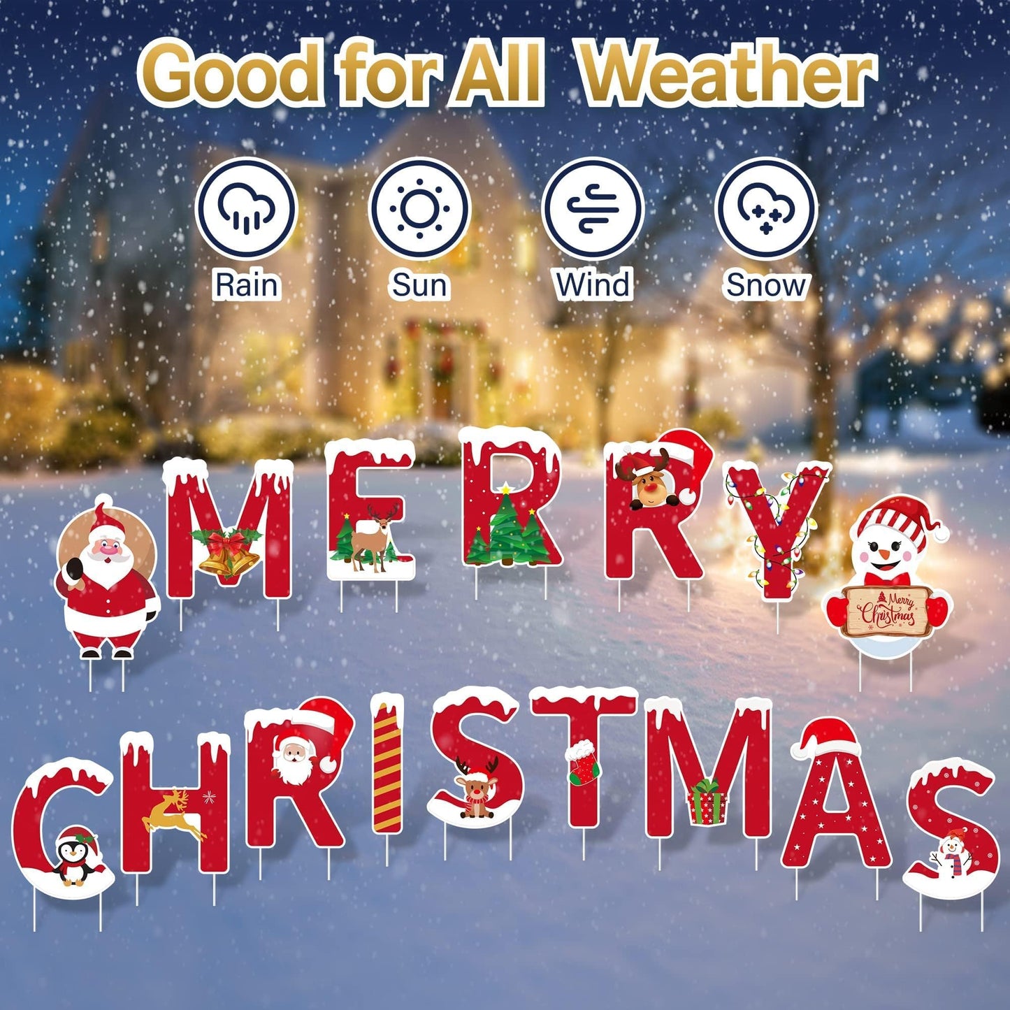 16 Pcs Merry Christmas Yard Signs Stakes Decoration Novel All Weatherproof Outdoor Christmas Lawn Garden Signs Decorations 32PCS Stakes Thickened Corrugated Yard Signs Easy Install